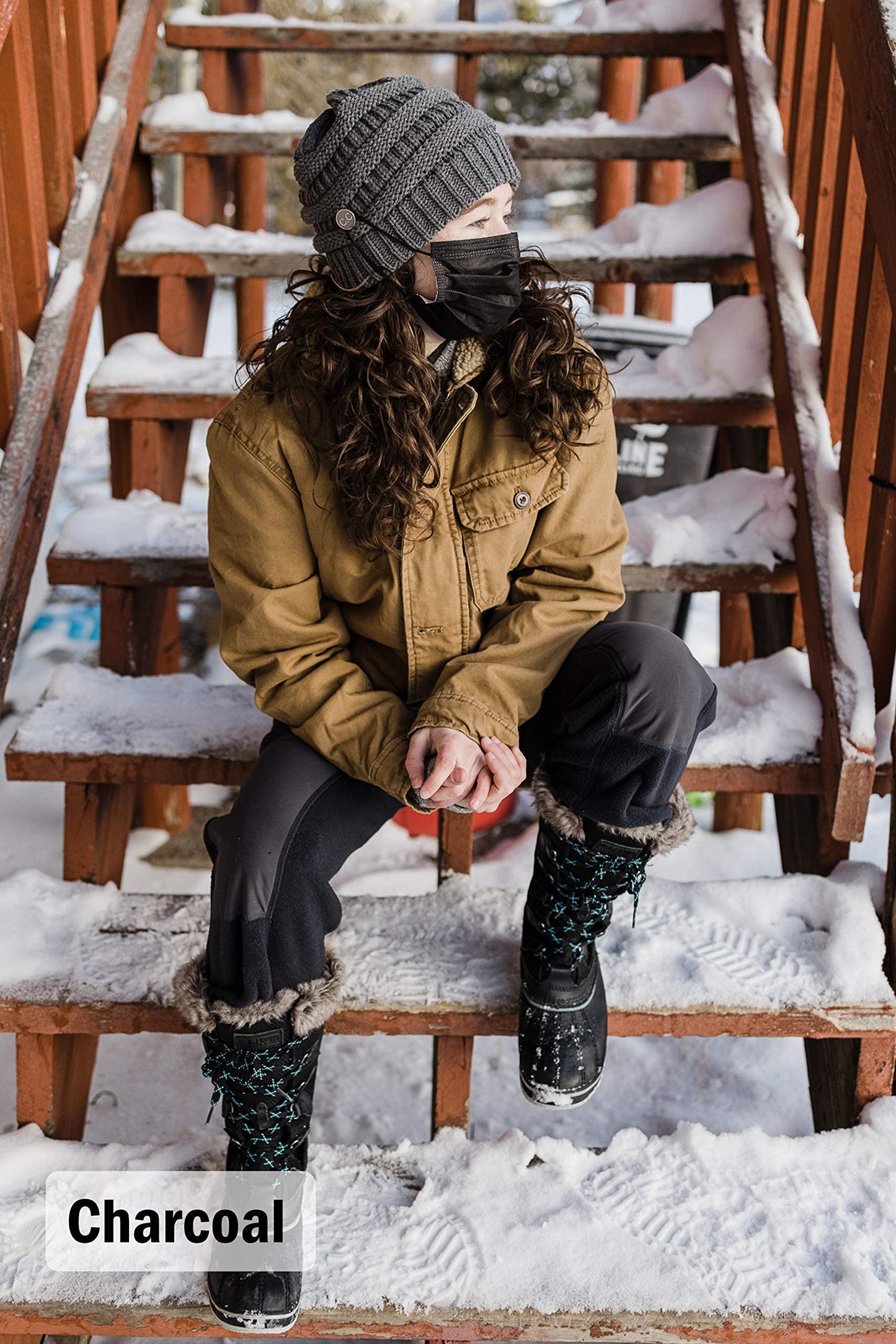 Funky Junque Women's Beanie Hat with Side Buttons, Ribbed Knit Slouchy Winter Cap, Neon Orange