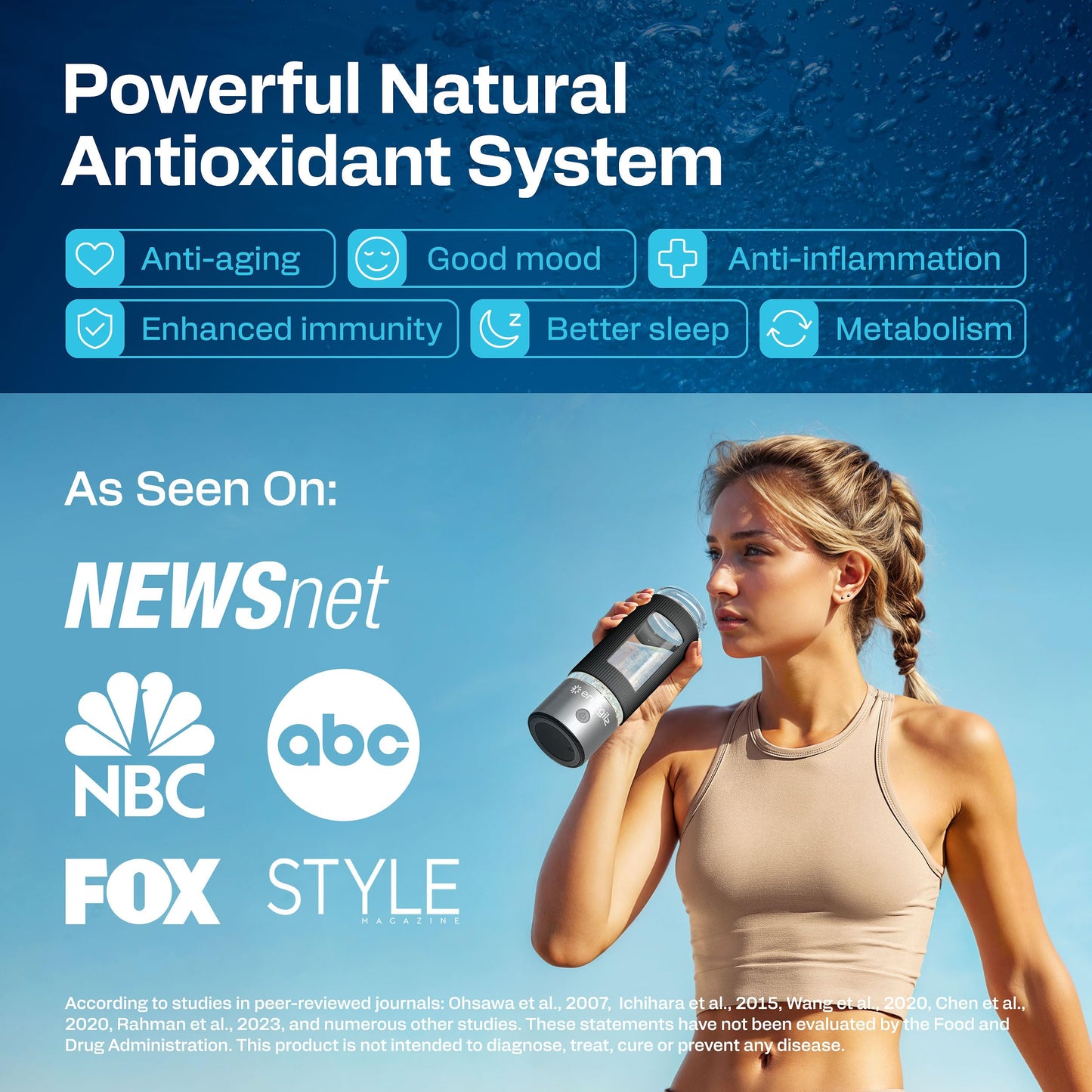 Energilz Hydrogen Water Bottle | Large 16.2 oz (480 ml) Hydrogen Water Bottle Generator 3000ppb | Hydrogenator Machine | SPE/PEM Hydrogenated Ionizer Generator (Steel w/Black)