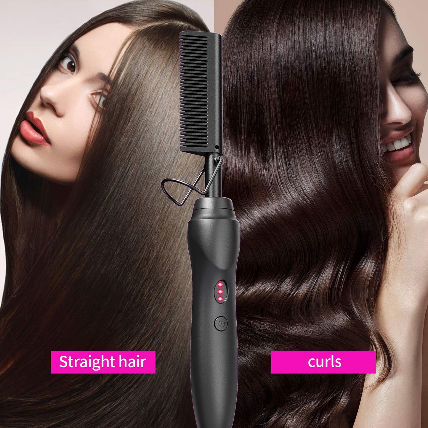 Hot Comb Hair Straightener Heat Pressing Combs - Ceramic Electric Straightening Comb, Curling Iron for Natural Black Beard Wigs Holiday Gift - Black 5 In1