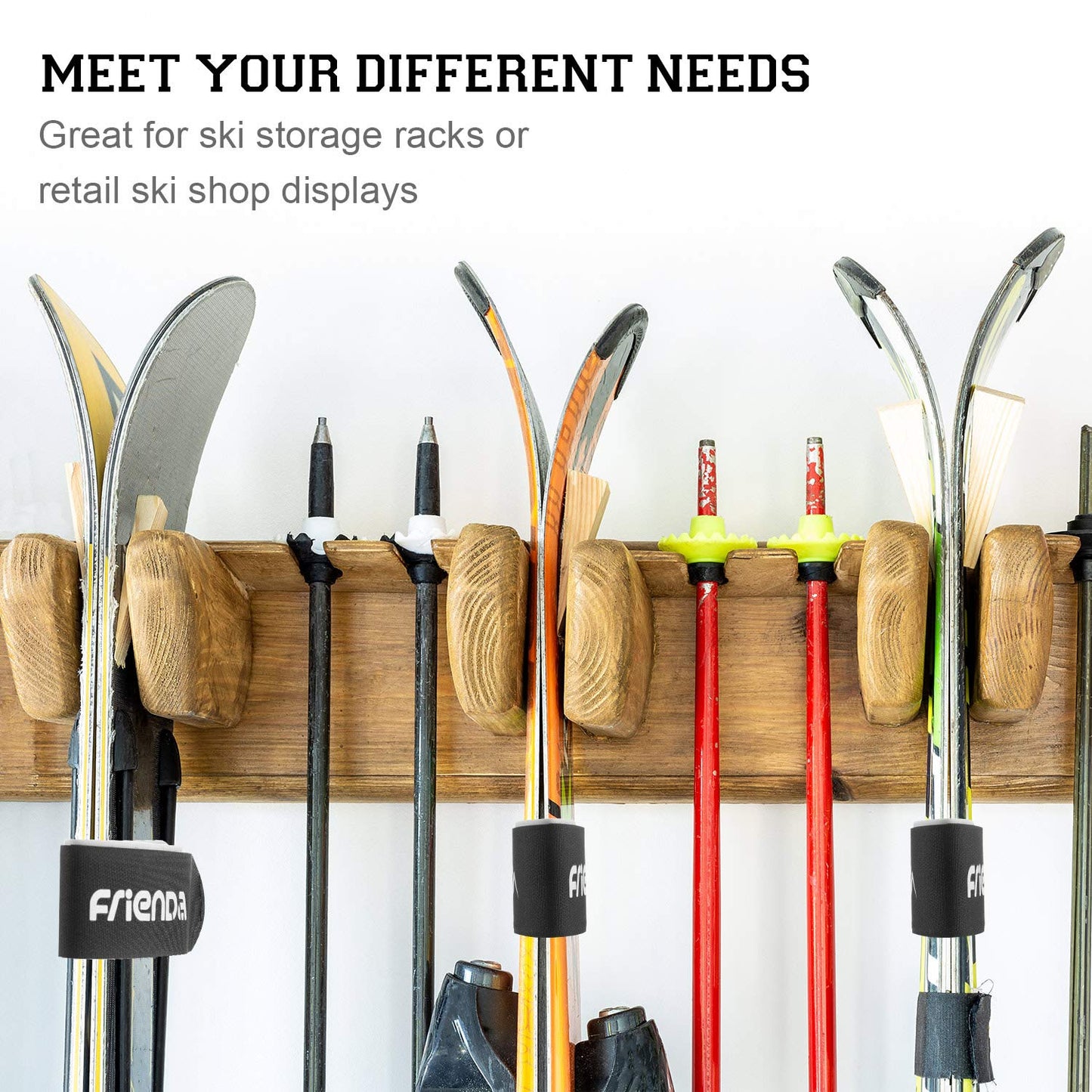 Frienda 6 Pcs Winter Ski Straps Fasteners Tape Adjustable Ski Wraps Ties for Families Christmas Holiday(Black)