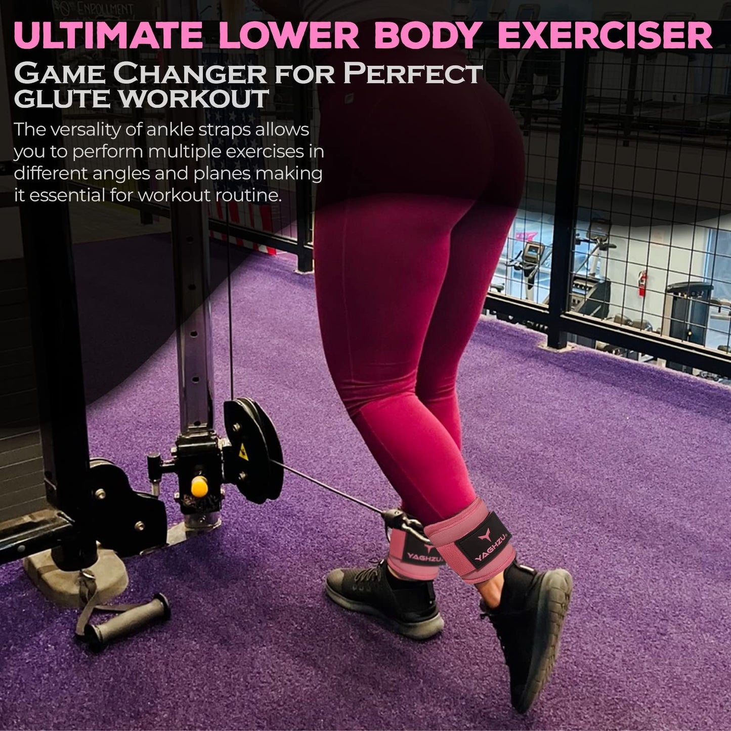 YAGHZU Ankle Straps for Cable Machines Women - Adjustable Gym Ankle Strap for Cable Machine, Neoprene Padded Cable Straps, Durable Leg Strap with Cable Cuff, Glute Kickback Ankle Strap with D Rings