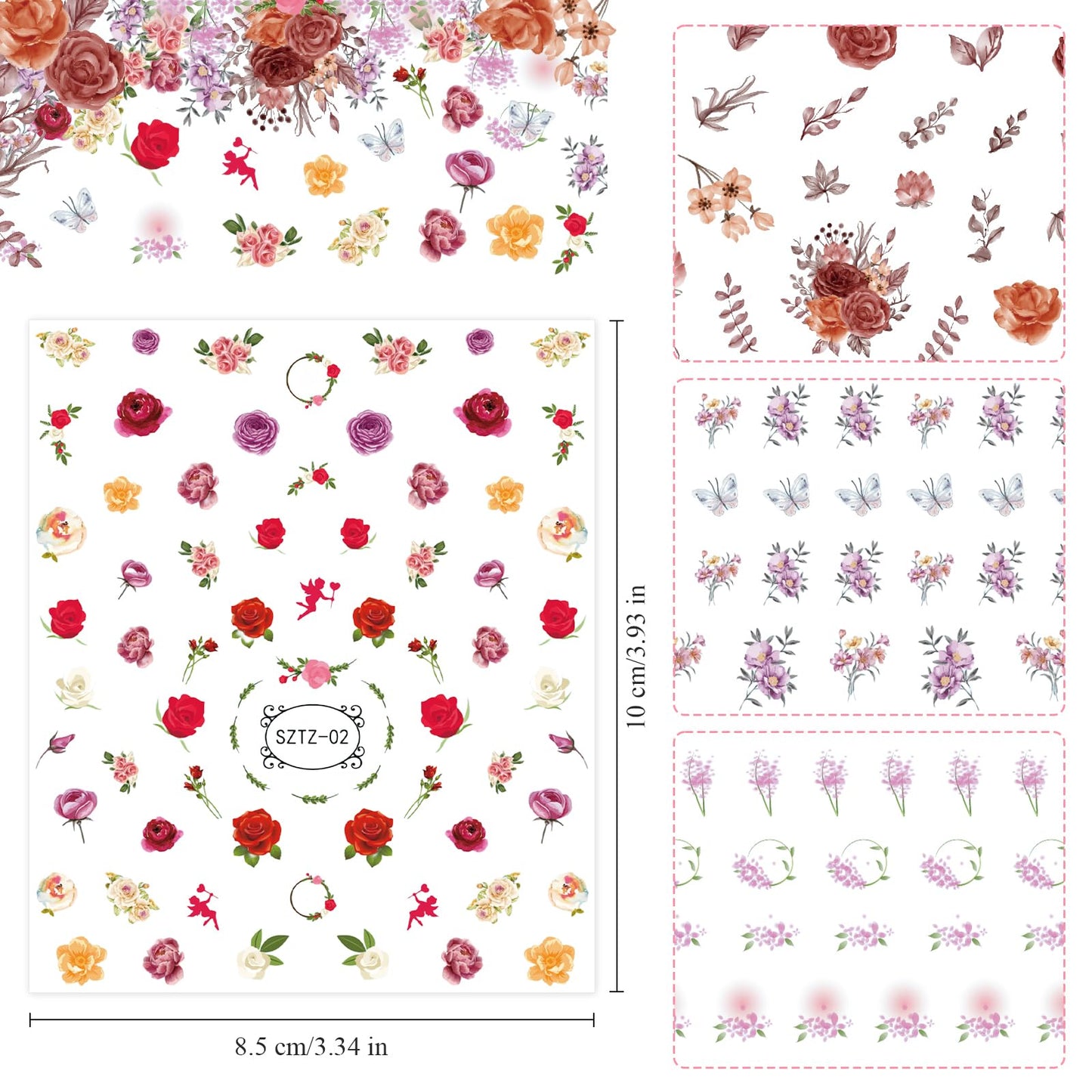 editTime 5 Boxes Shiny Colorful Nail Art Rhinestones Nail Stone Gems Design Kit and 4 sheets flower nail art stickers with a Curved Tweezers and a Nail Brush (6-rhinestones kit-3)