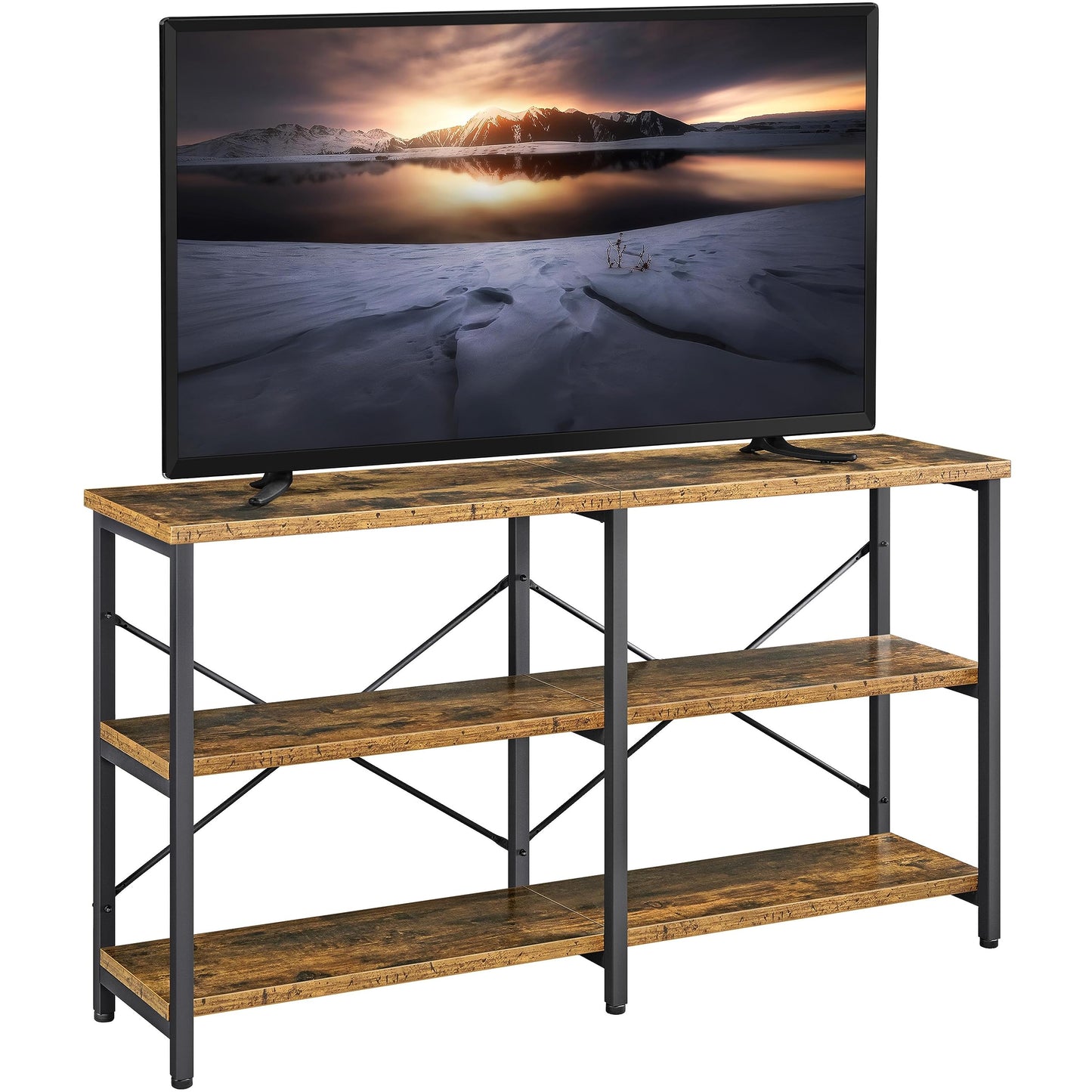 Yaheetech TV Stand for TV up to 65 Inch, 55 Inch Media Console Table with 3-Tier Storage Shelves for Living Room, Entertainment Center with Metal Frame, Rustic Brown