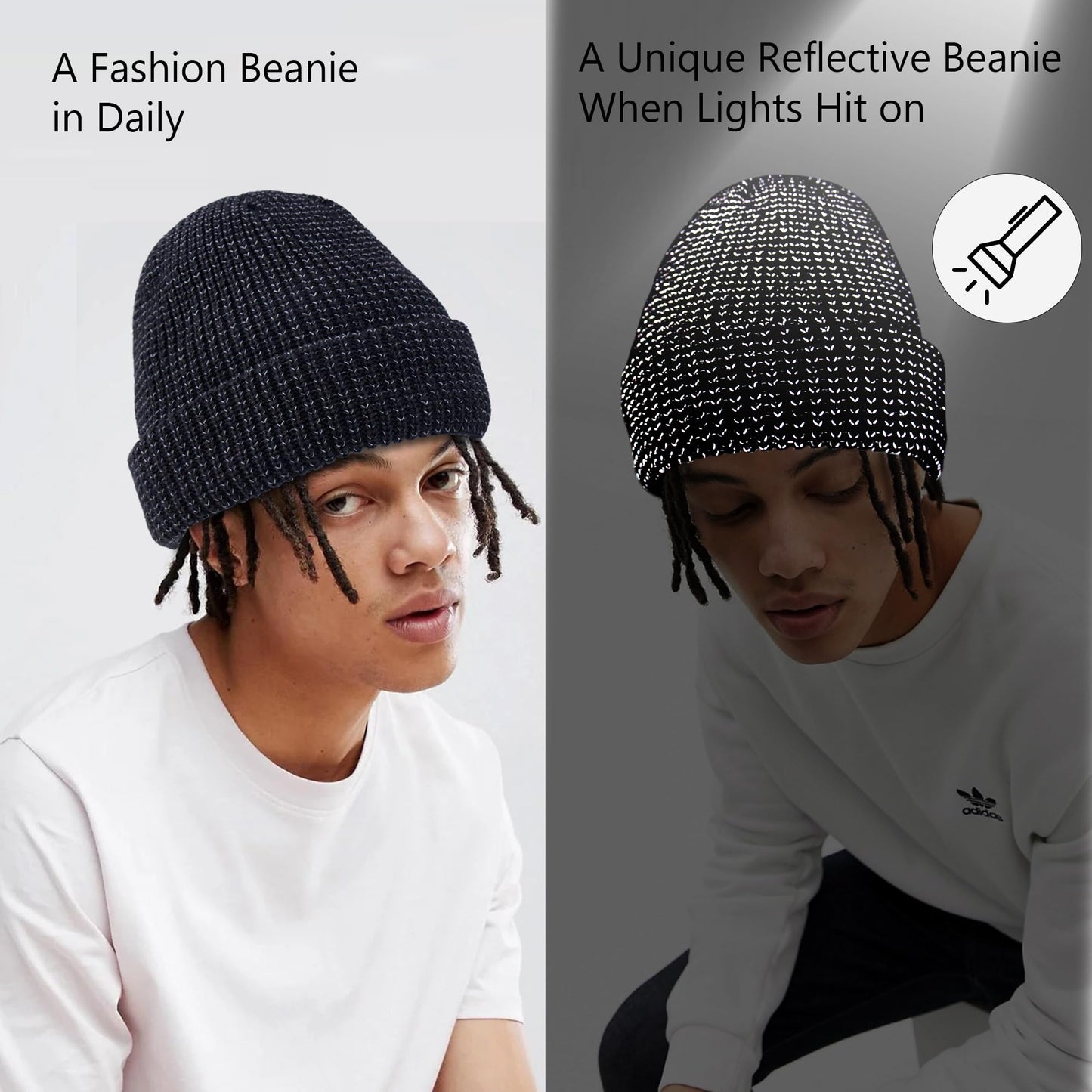 Babalet Reflective Winter Beanie Hats for Women Men Adults, High Visibility Safety Knitted Polar Fleece Lined Black Hat Cap for Running Outdoor Sports Walking Cycling at Night, Grey