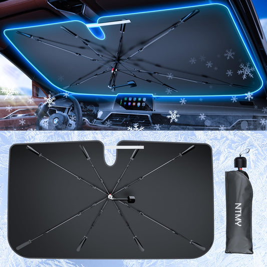 [2025 Upgrade Seamless Full Cover] Windshield Sun Shade Umbrella for Car [Nano Ice-Crystal Coating] Protect Car Interior from Sun Ray & Heat, Foldable Front Window Sunshade, Medium(57" L X 31" W)