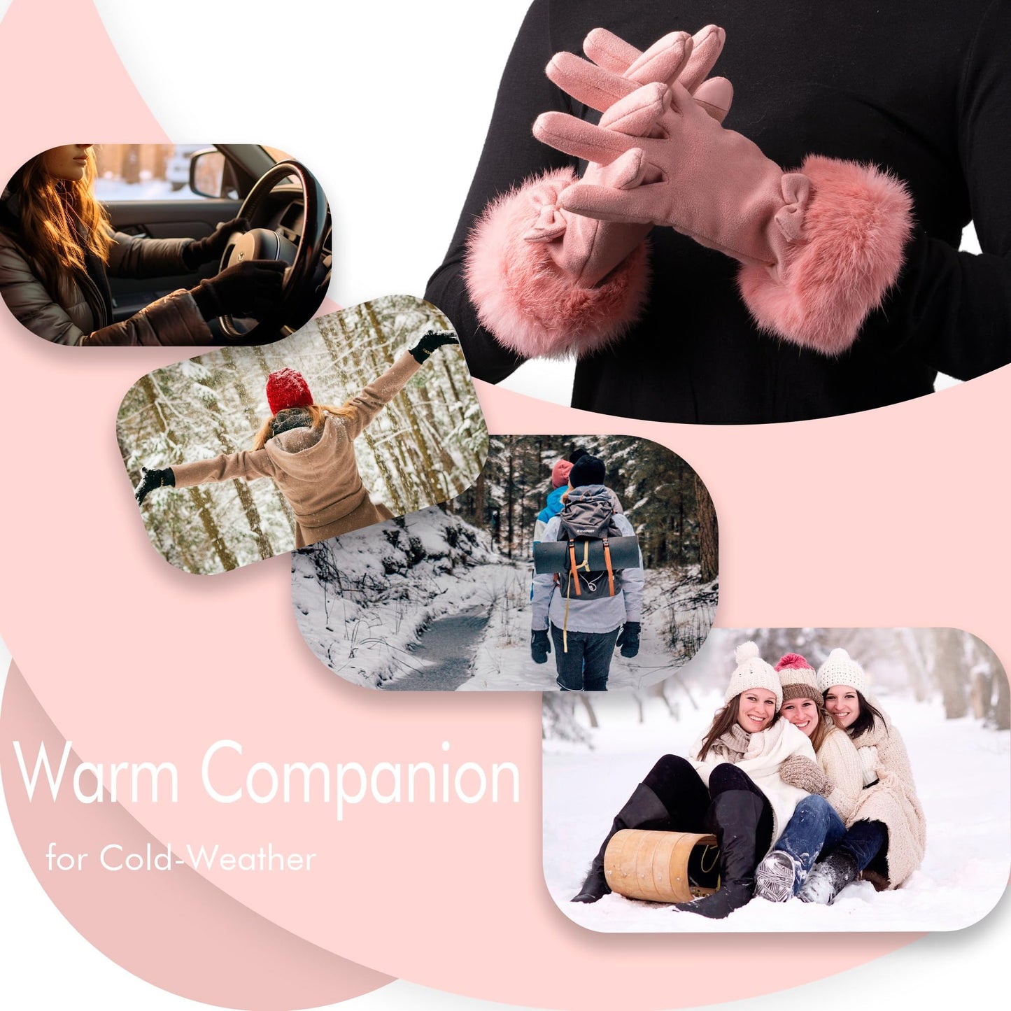Hysenm Women Winter Gloves With Touch Screen Fingers Warm Suede Gloves Texting Thermal Windproof Mittens for Driving Running,Pink