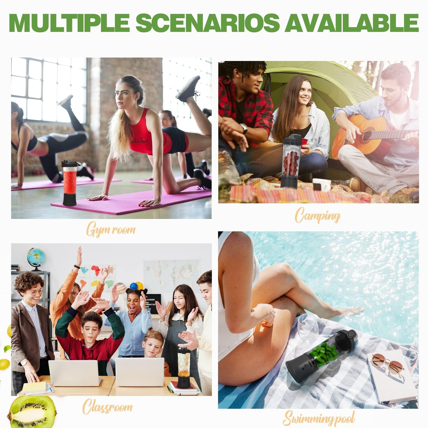 Portable Blender, Shakes and Smoothies Waterproof 20 oz BPA Free Blender Cup and a Travel Lid. (Black, 20 oz)