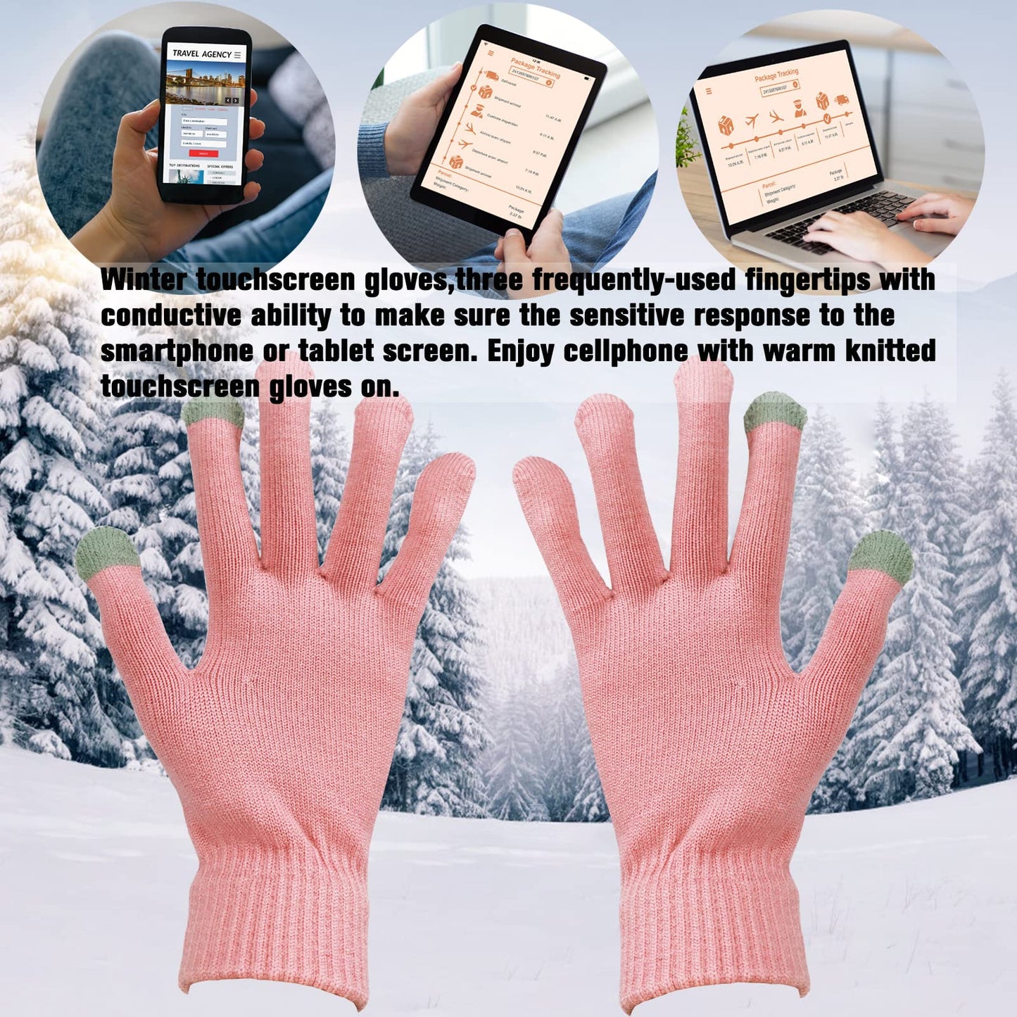 Winter Beanie Hat Scarf and Gloves Set for Women Girls, Soft Warm Thick Fleece Lined Knit Hat with Pompom, Winter Gloves and Scarf for Girls