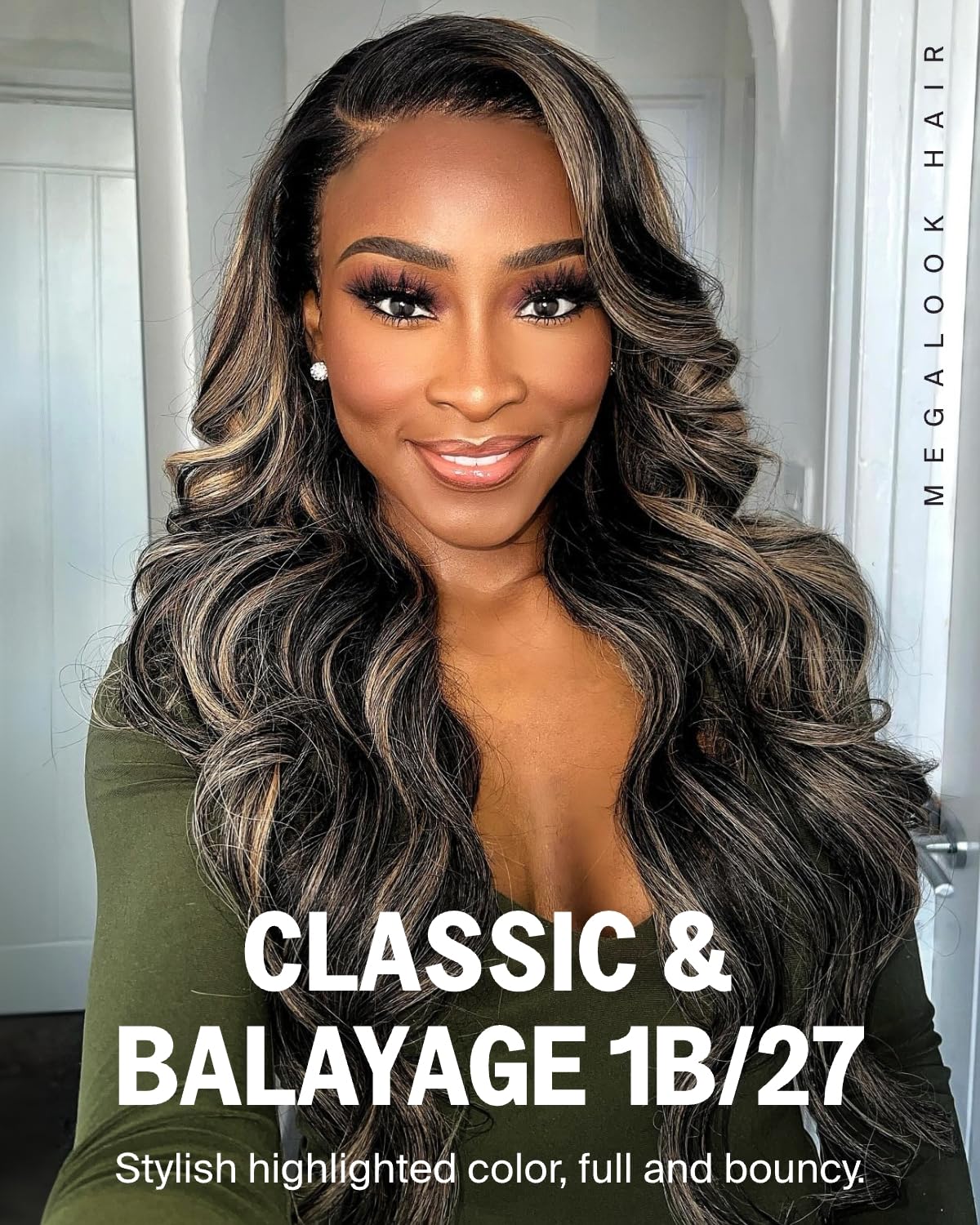 MEGALOOK Balayage Glueless Wig Human Hair Pre Plucked Pre Cut 6x5 Closure Wigs Human Hair Highlight Ombre Ready to Go Glueless Wigs Body Wave Wig Bleached Tiny Knots 1b/27 18 Inch