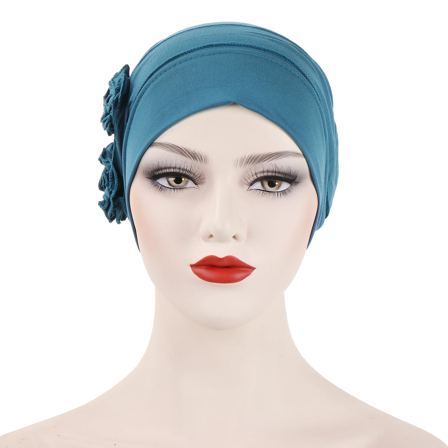 YYAOJHAO Flower Turban Hats for Women - Pre Tied Twist Solid Hedwrap Caps Chemo Cancer Headwear Headscarf Hair Loss Cover (Polyester, Teal)