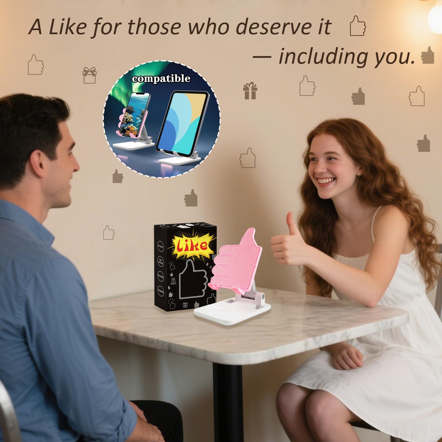 Yuibthr Foldable Cell Phone Stand Non-Slip,Thumbs Up Adjustable Phone Holder with Silicone，Portable Phone Stand for Desktop Compatible with All Mobile Phones (Pink)