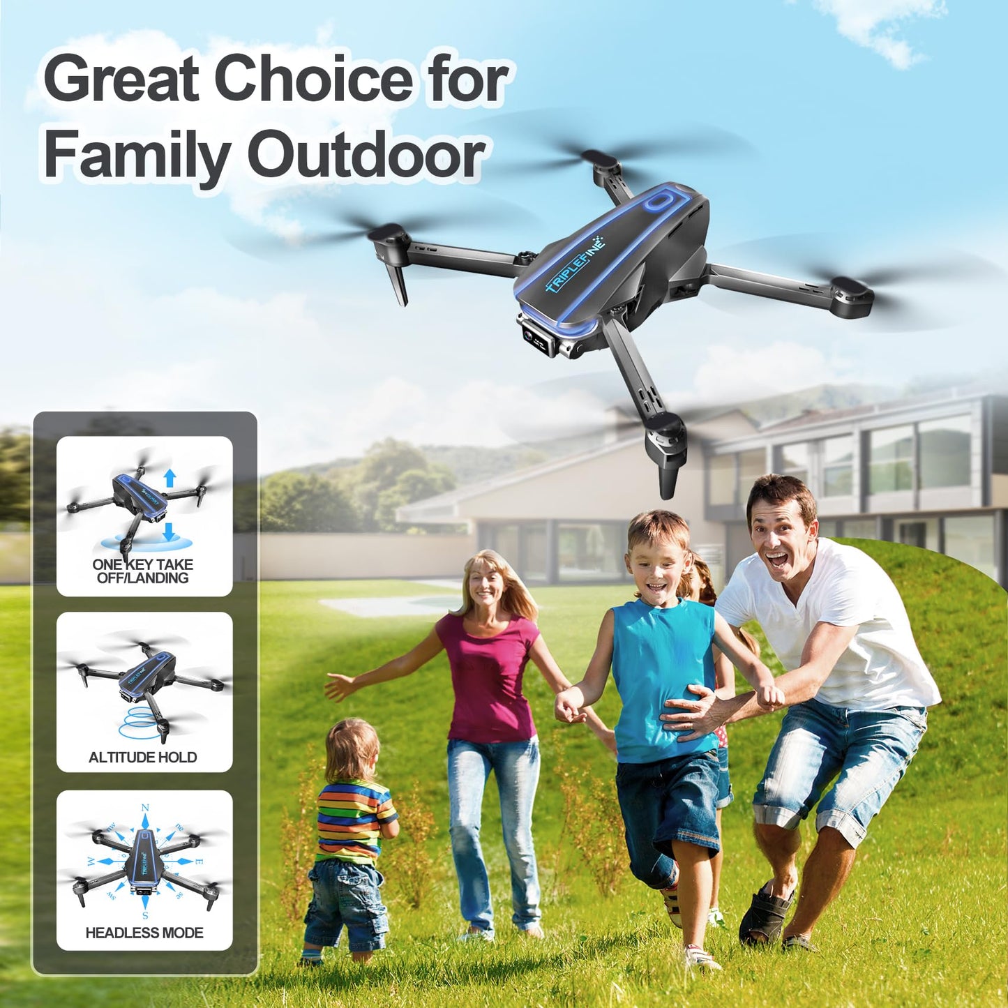 TRIPLEFINE TF770 Drone-with-Camera 1080P, 2 Batteries 25 Mins Flight Time, Kids-Drone Gestures Selfie, Voice Control, One Key Off/Land, 3D Flips, Drones-for-Kids 8-12, Adults, Beginners
