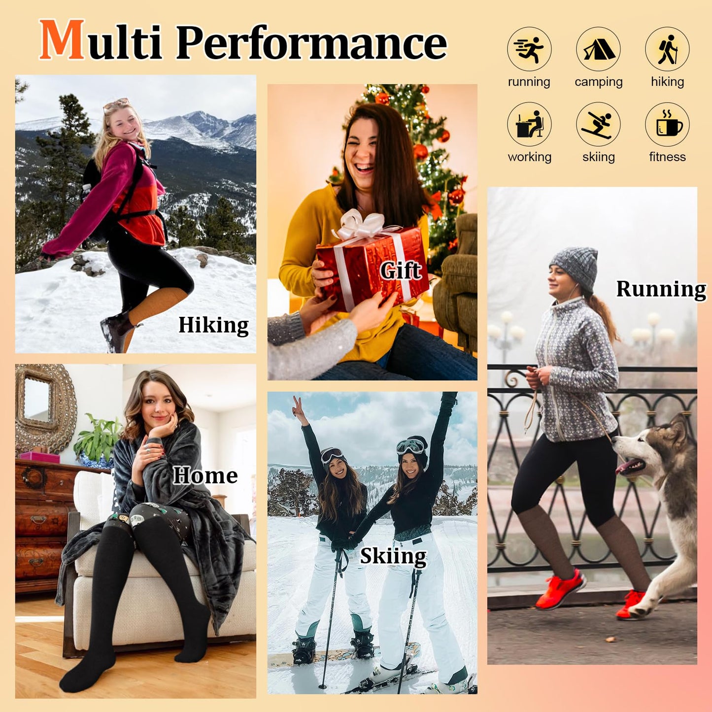 CTHH 3 Pairs Warm Knee High Socks for Women - Thick Thermal Boot Socks for Hiking, Running, Work, Gifts, Winter
