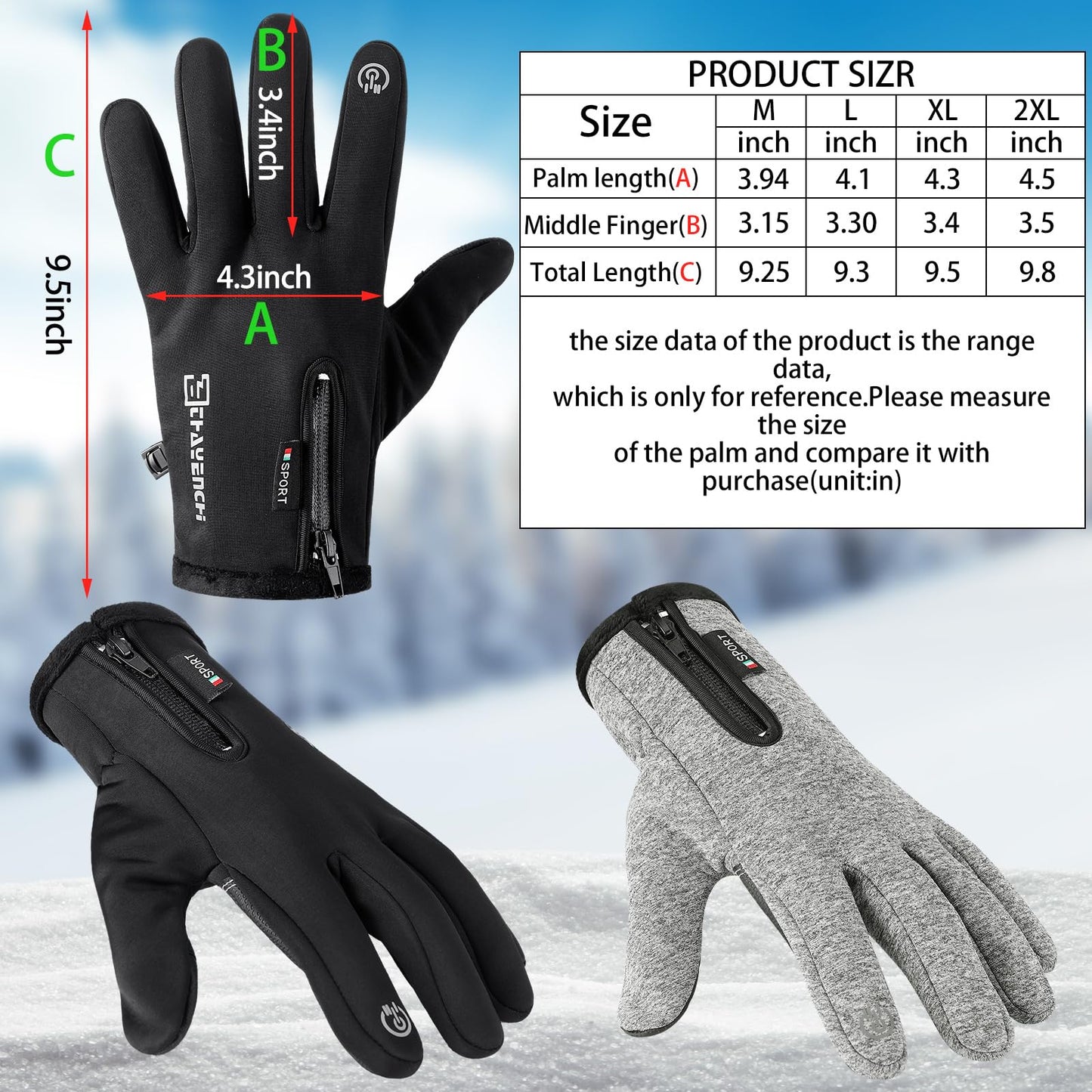 Bencailor 2 Pairs Windproof Waterproof Fingerless Gloves Winter Warm Touchscreen Bicycle Gloves Men Cold Weather Cycling Bike Motorcycle Touch Screen Gloves (X Large)