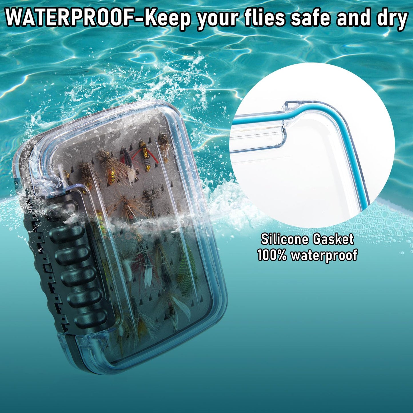 Dr.Fish 2 Pack Fly Box for Fly Fishing Flies Case Jig Box Streamer Fly Fishing Box Waterproof Lightweight ABS Plastic Double Sided Transparent Lid Clear View Deep Slot Flies Hoder Storage Case
