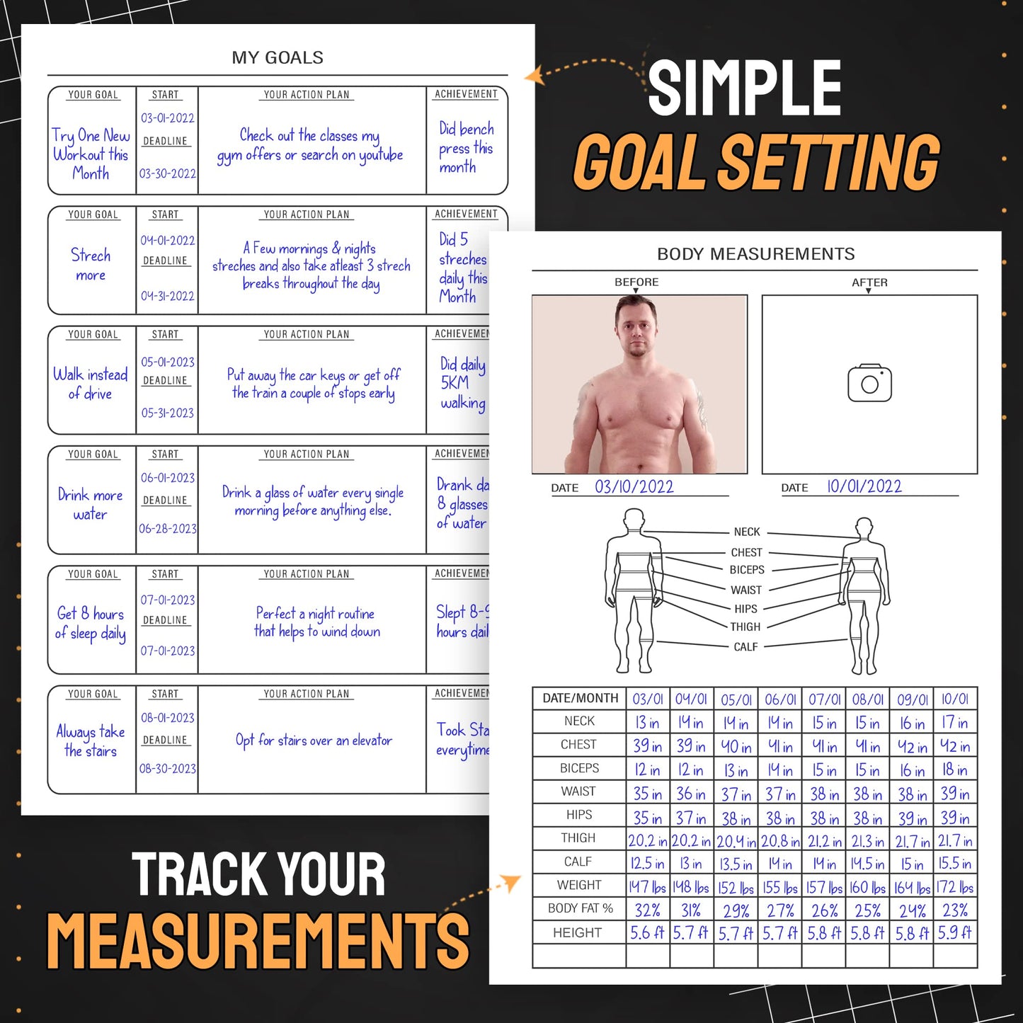 Hardcover Fitness Planner Workout Journal for Men & Women - Undated A5 Sturdy Fitness Log Book to Track Gym & Home Workouts - Pink Separately Packaged 2 Pieces