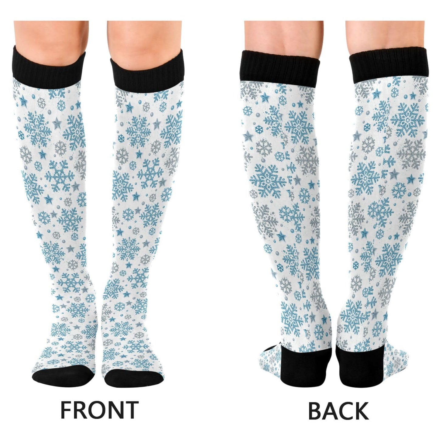 Blue Snowflakes Compression Socks for Women and Men Circulation Winter Long Socks for Athletic Running 1