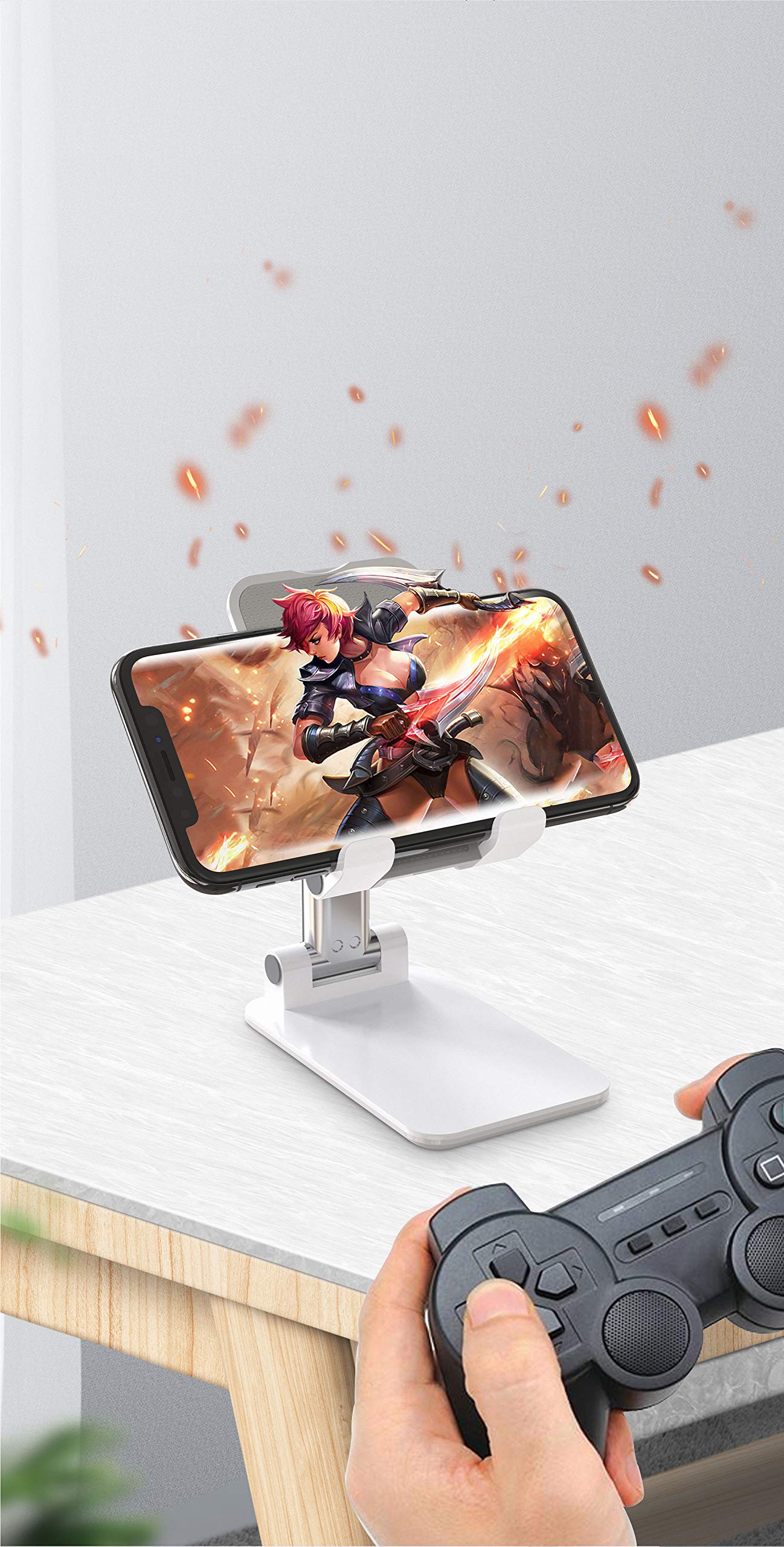 Adjustable Phone and Tablet Stand with Silicon Pad, Portable Foldable Design, Cell Phone Stand for Desk Fully Forldable Mobile Phone Holder Compatible with All Mobile Phones (White)