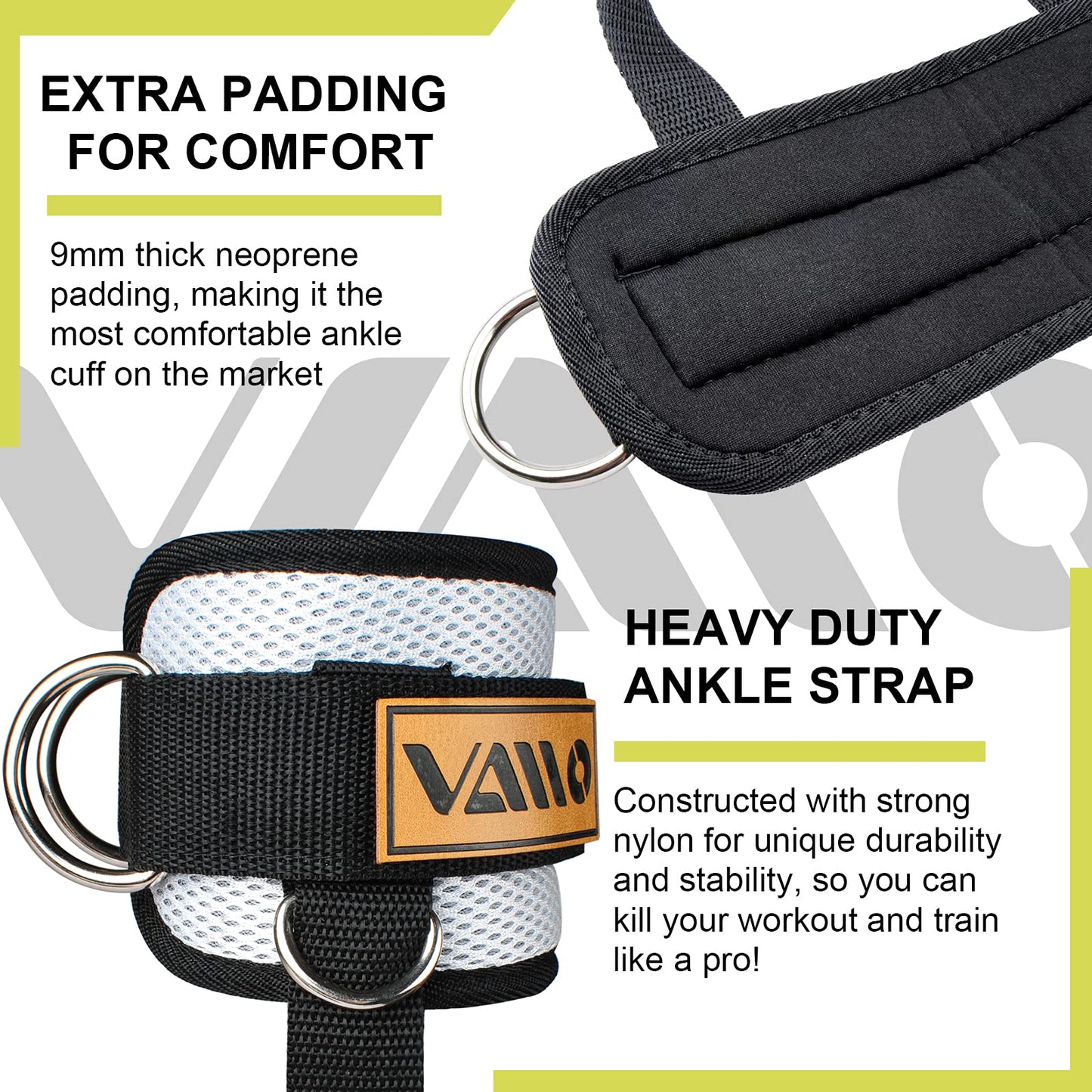 VAIIO Ankle Straps for Cable Machines,Adjustable Comfort fit Neoprene, Reinforce Double D-Ring - Premium Ankle Cuffs to improve abdominal muscles, lift The butts, tone The legs for Men & Women