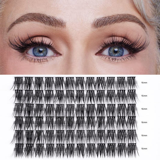 LANKIZ DIY Lash Extensions, 72pcs Wispy Lash Clusters,16mm Individual Lashes, Soft & Natural Cluster Eyelash Extensions