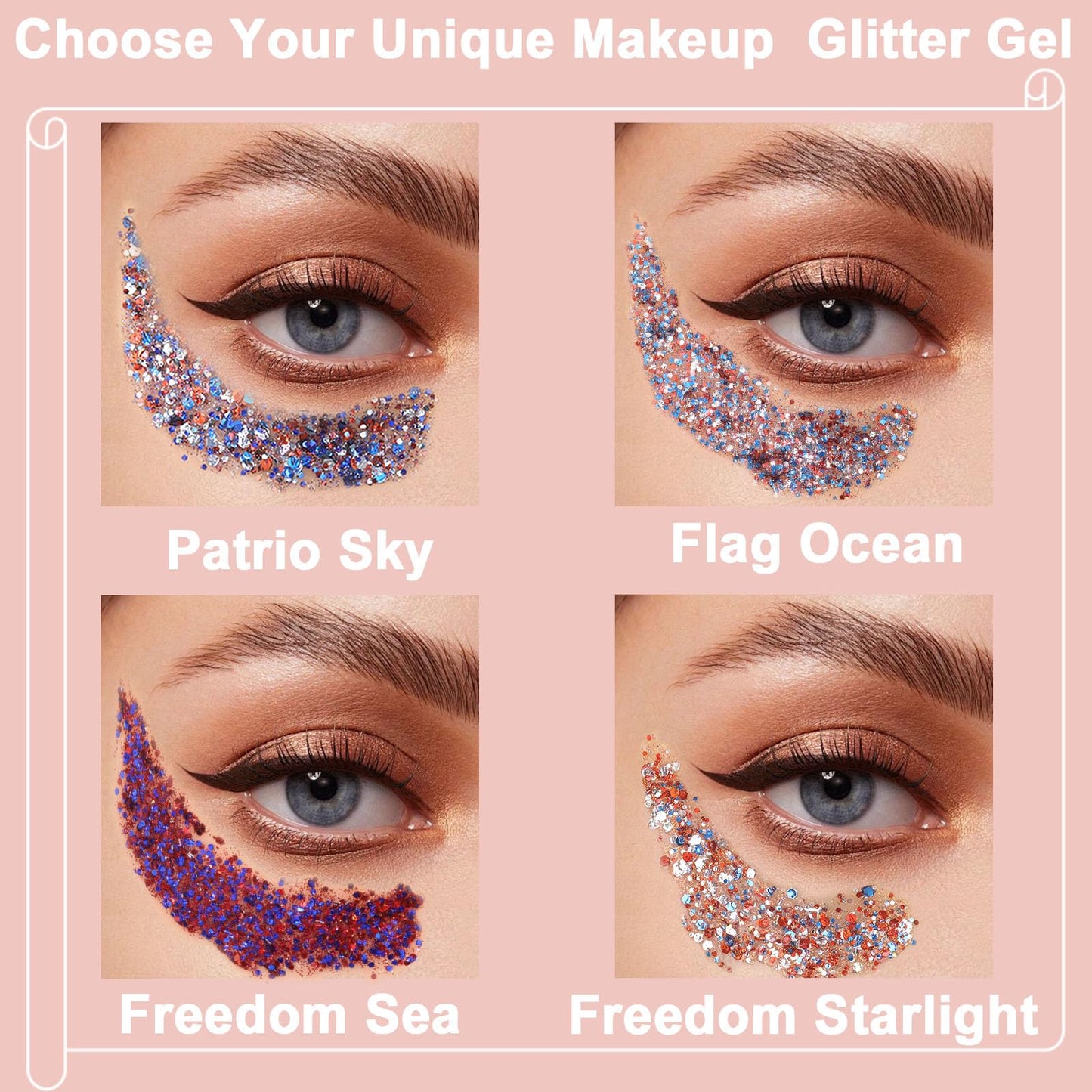 Boko 50ML Body Glitter Gel, Red White Blue Chunky Glitter for Face Hair Body Pride Makeup, Patriotic Glitter for Concert Flag Party Independence Day Event Rave Accessories