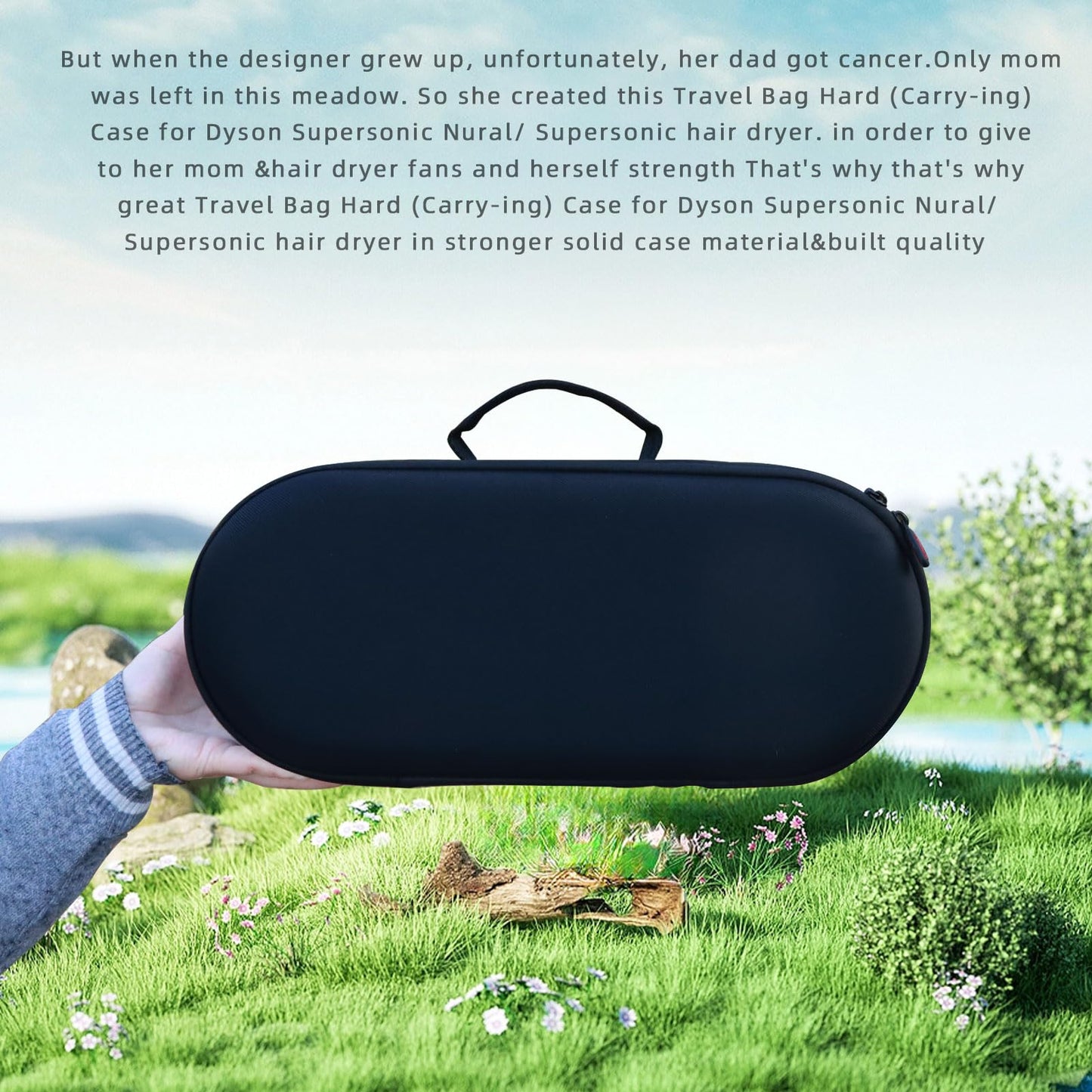 WOKEMA LOVE Hard Protective &Presentation Supersonic (Nural) Hair Dryer Only (Carry-ing) Travel Case Storage Bag Holder for Dy-son Supersonic HD07 HD16 /15/08/01/Laifen Two Way Zipper, Cuter, Black