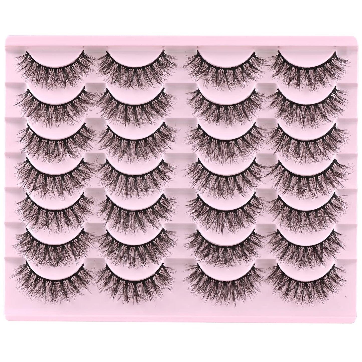 FARRED Natural Lashes Short Eyelashes Wispy False Mink Lash Pack 14 Pair Natural Look Fluffy Doll Eyelash Small Fake Strip Lashes Full Pestañas Sets for MUA and Beginners Daily Makeup (F3 | 8-16mm)