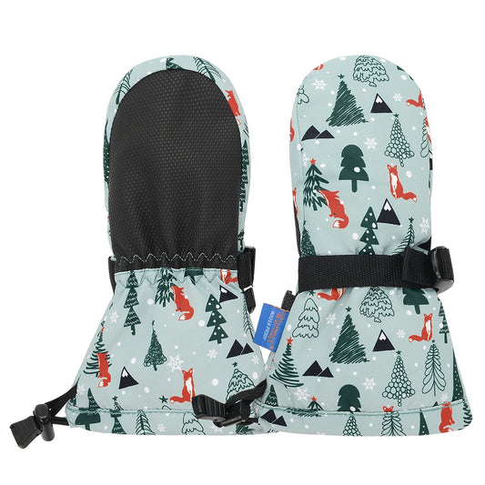 Zando Toddler Winter Snow Mittens for Kids Waterproof Ski Gloves Winter Kids Ski Mittens Waterproof Insulated Girls Boys Thick Sherpa Lined Long Cuff Snow Mittens for Kids Forest Fox fits 0-2 Years