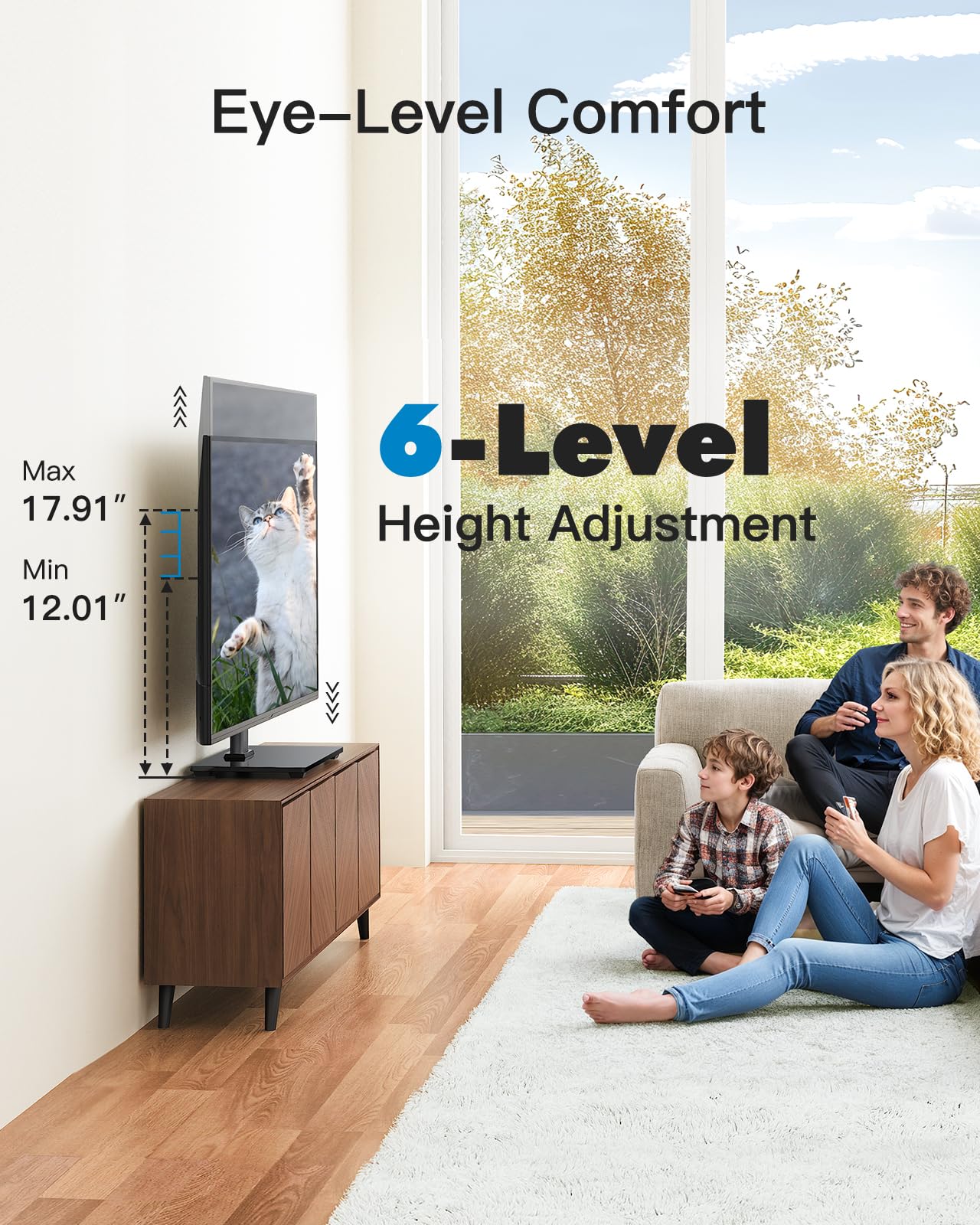 PERLESMITH Universal TV Stand, Table Top TV Stand for 32-60 inch TVs & Monitors, Height Adjustable TV Mount Stand Holds up to 88 lbs with Tempered Glass Base & Wire Management, VESA 400x400mm PSTVS04