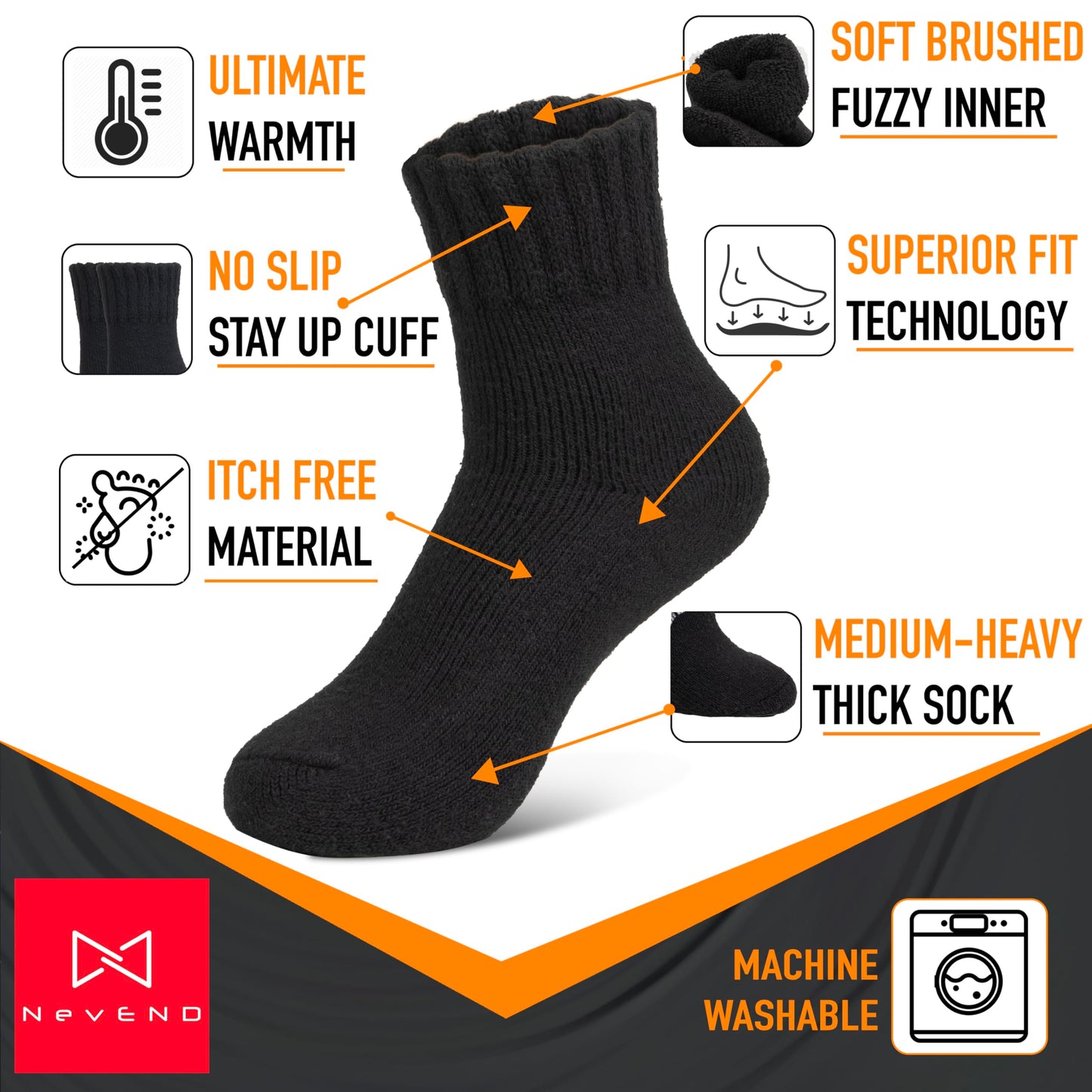 NevEND 3 Pairs Women's Wool Merino Winter Thermal Boots Thick Insulated Heated Socks For Cold Weather Outdoor Activities Black