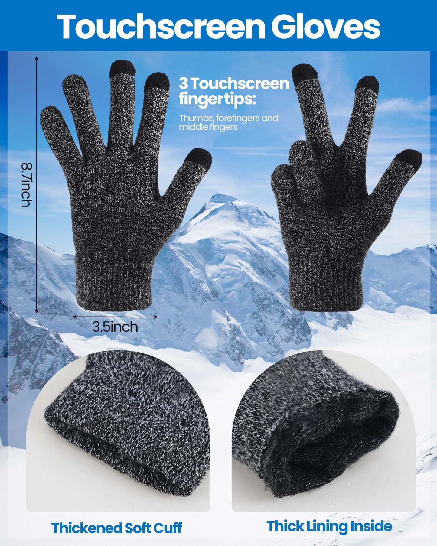 Liitrsh 4 Pcs Women Winter Beanie Hat Gloves Set Knit Beanie Hat Warm Touchscreen Glove Soft Skull Christmas Cap Gift for Men Women