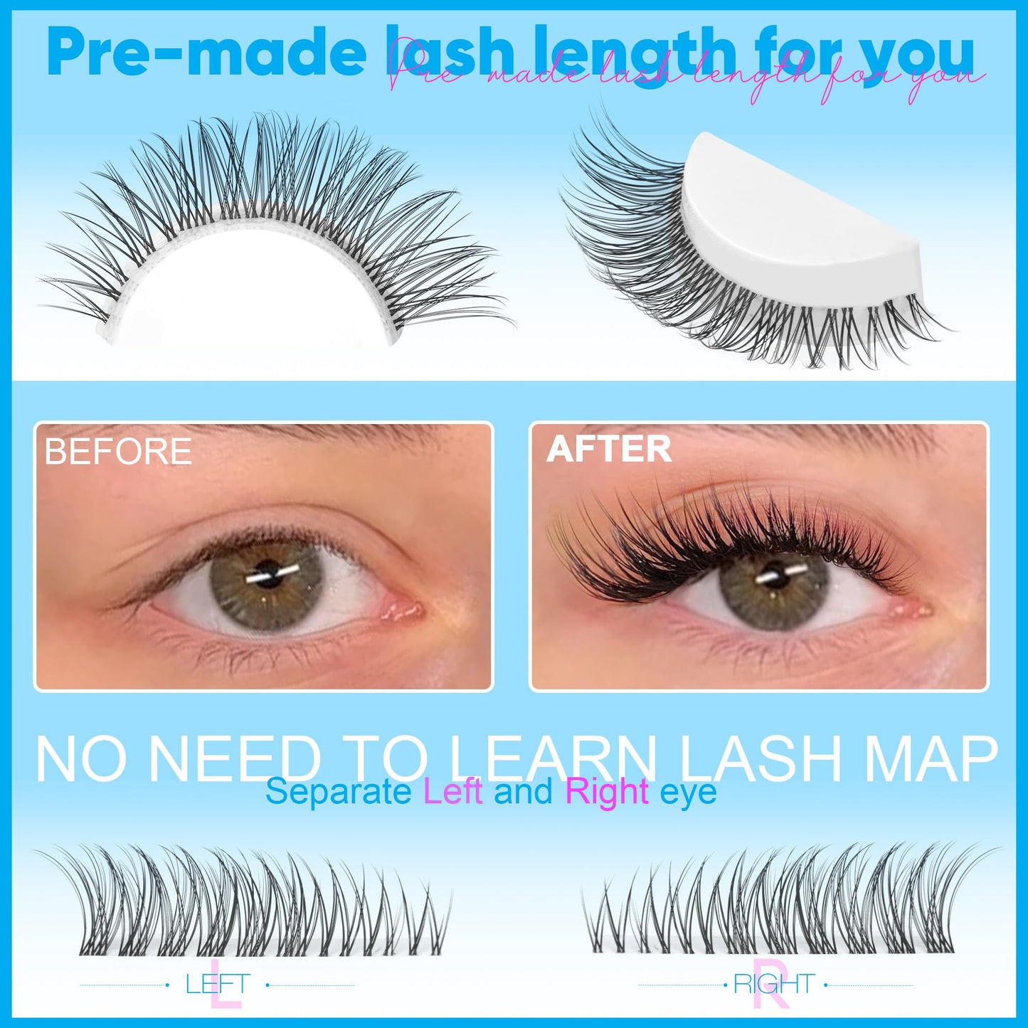 Clear Band Natural Lash Clusters Wispy Cat Eye Lash Extension C Curl Cluster Eyelash Extensions Invisible Cluster Lashes 180Pcs Individual Eyelashes by Geeneiya