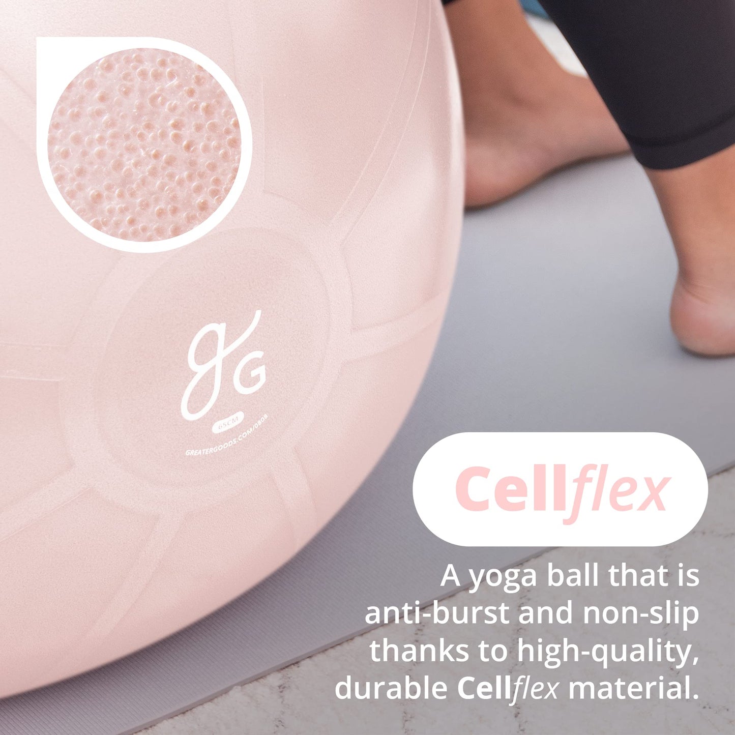 Greater Goods Exercise Ball - Yoga Ball for Working Out, Balance, Stability, and Pregnancy, Blush Pink, 75cm