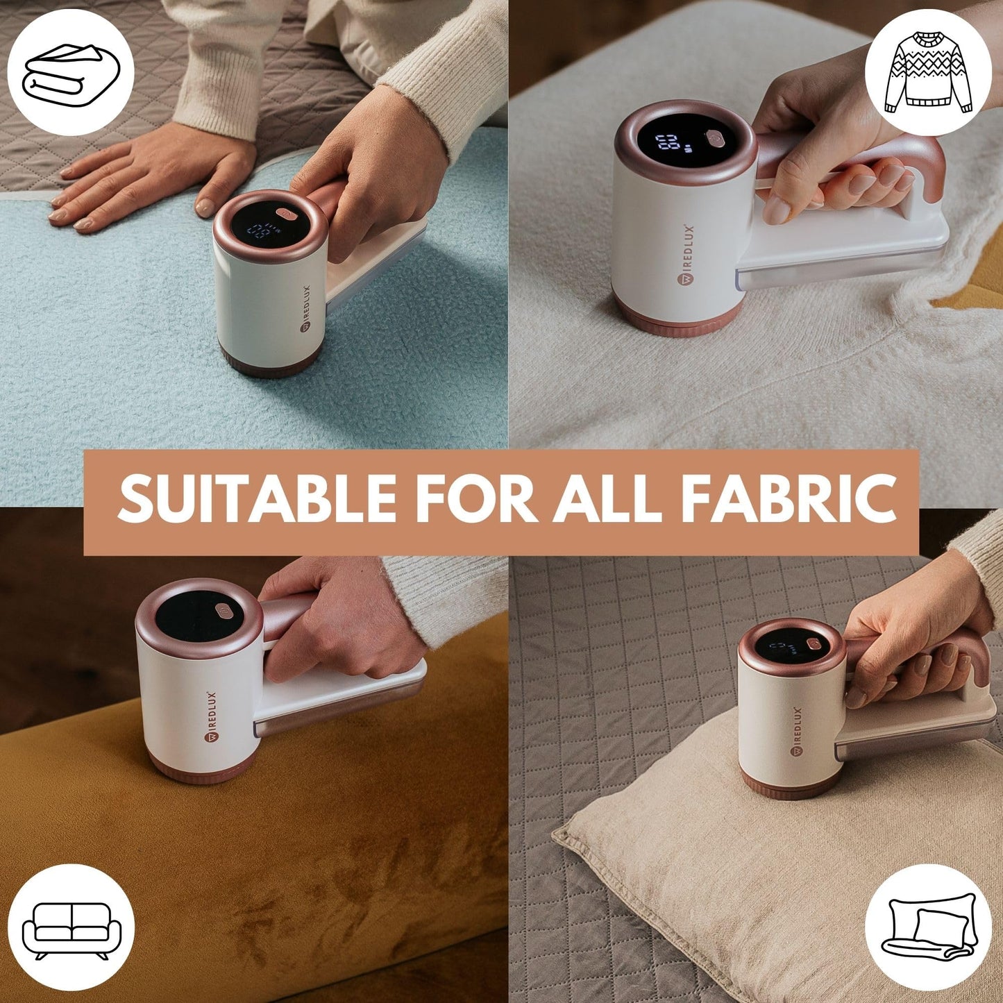 WiredLux Rechargeable Fabric Shaver - Electric Lint Remover for Clothes & Couch - Adjustable 3-Speed, 6-Leaf Blade, LED Display, USB Charging - Depiller with Dual Protection