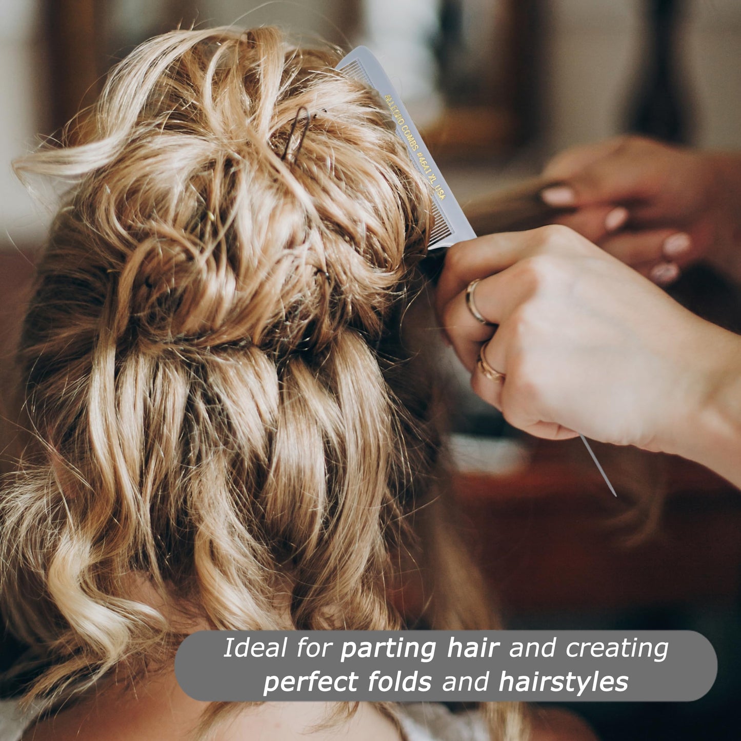 Allegro Combs XL Pintail Rat Tail Combs Parting Combs Metal Tail Foiling Combs Pin Combs Stitch Braids Combs2 Pc. (Gray)