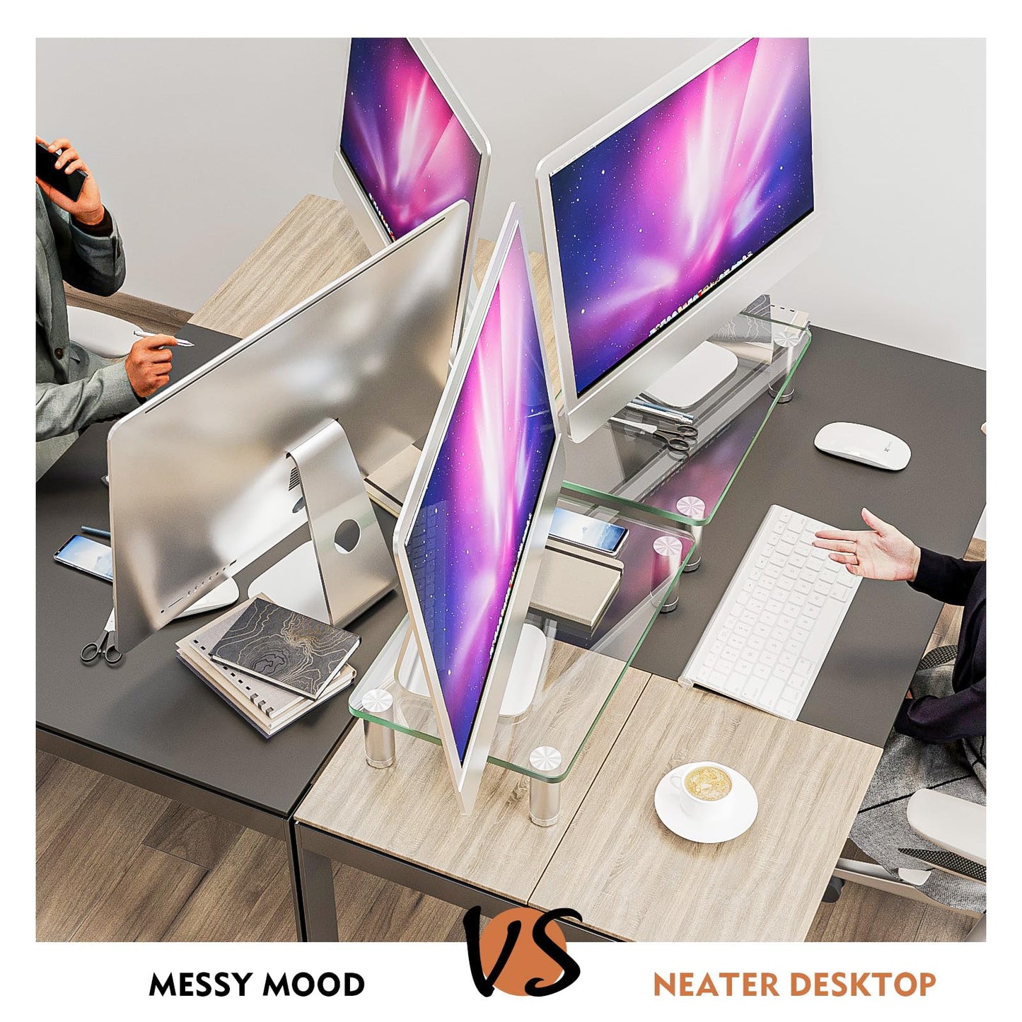 2 Pack Computer Monitor Riser with Height Adjustable Multi Media Desktop Stand for Flat Screen LCD LED TV, Laptop/Notebook/Xbox One