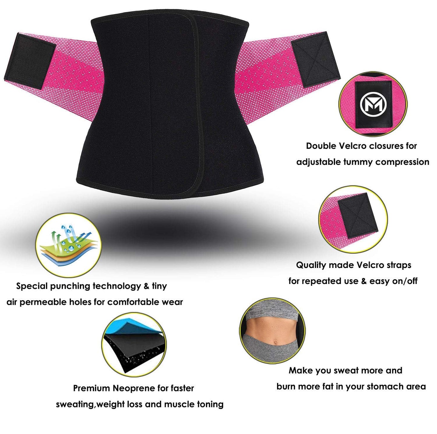 Moolida Waist Trainer for Women Waist Trimmer Workout Fitness Back Support (Hotpink,Small)