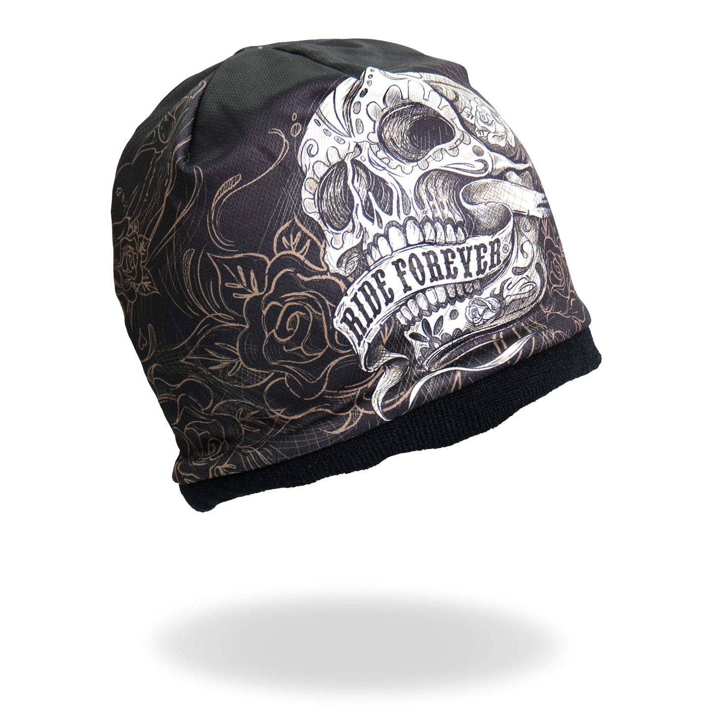 Hot Leathers Banner Skull Beanie (Black, One Size)