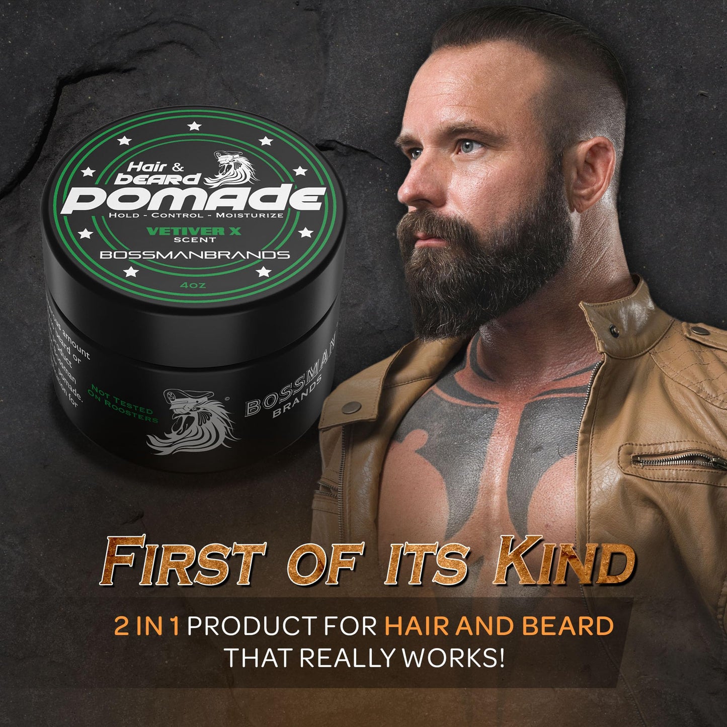 Bossman Natural Hair & Beard Pomade for Men (Vetiver X Scent) – Medium Hold & Moisturizing for Hair, Beard & Mustache Styling – Made in USA