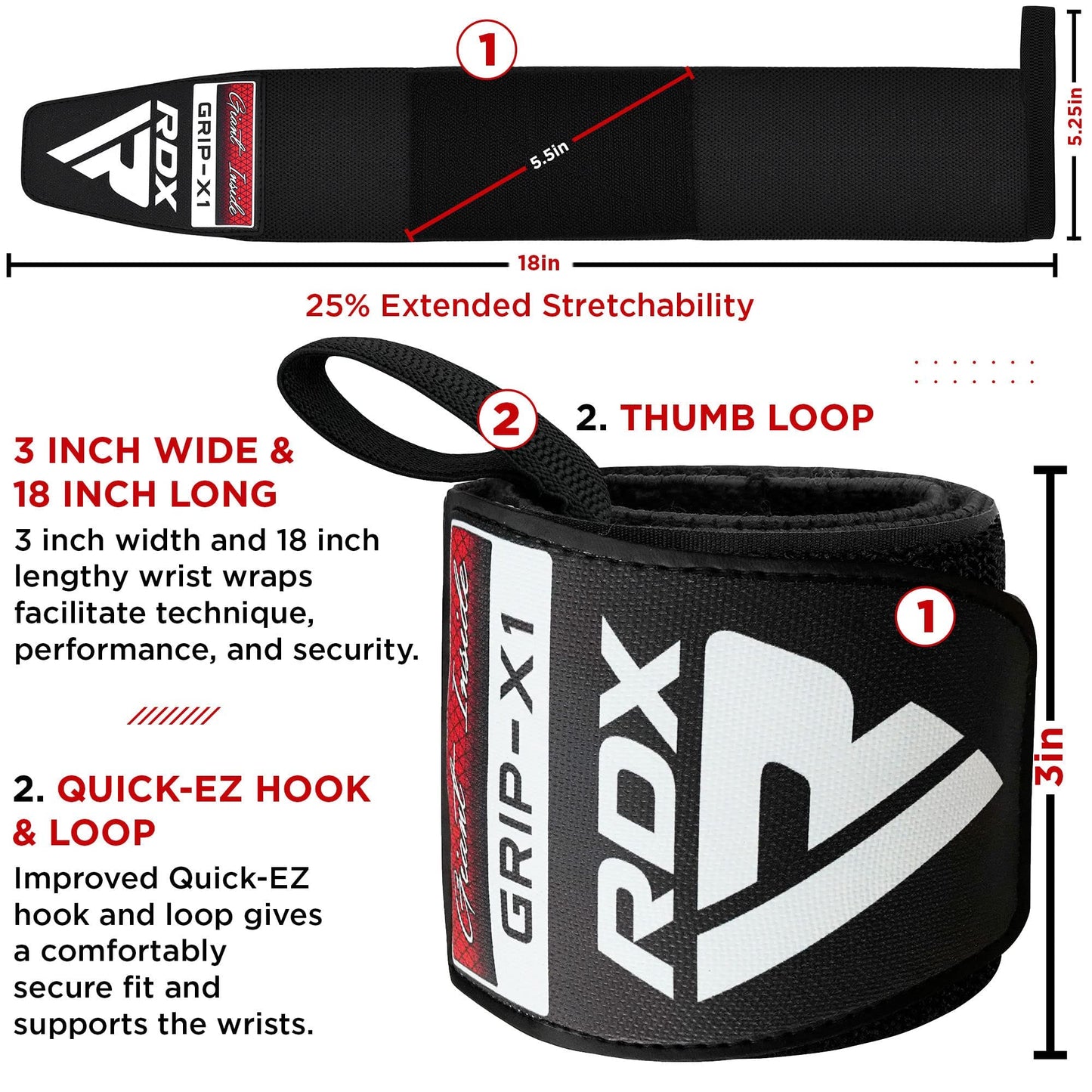 RDX Wrist Wraps for Weightlifting (Pair), IPL USPA Approved, Elasticated 18” Cotton Straps Support with Thumb Loop, Gym Wrap for Weight Lifting Powerlifting Competition Strength Training Bodybuilding