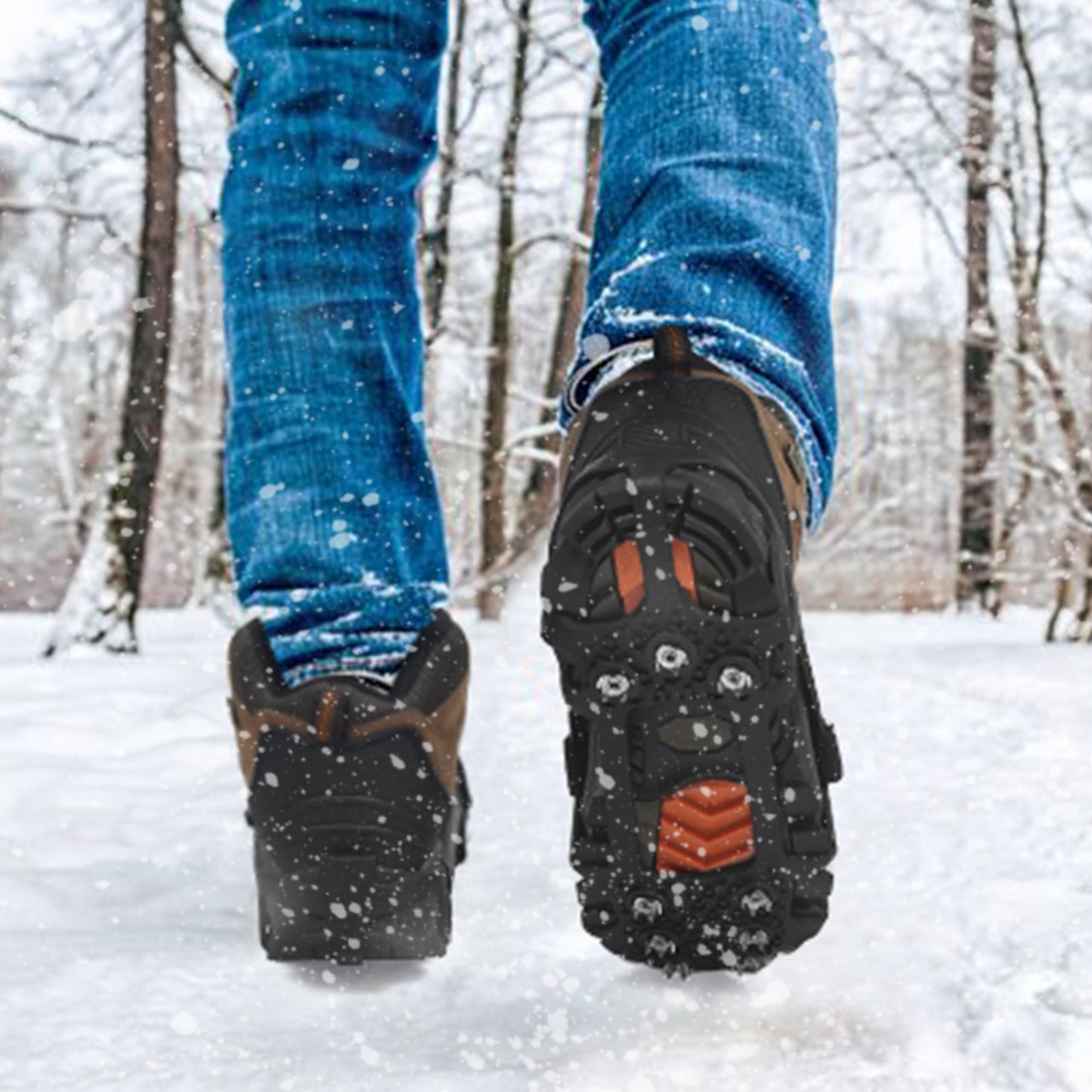 Ice Cleats for Shoes and Boots Snow Traction Cleats Crampons for Walking on Snow and Ice 9 Studs Non-Slip Overshoe Rubber Anti Slip Crampons Slip-on Stretch Footwear Winter Hiking Climbing Ice Fishing