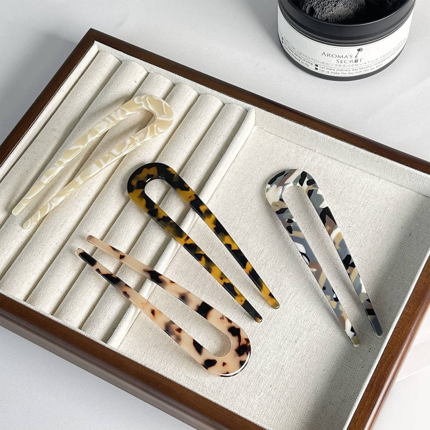 FRDTLUTHW 4.3Inch U Shaped Hair Fork Acetate Tortoiseshell French Hair Pin Colored 2 Prong Bun Hair Sticks for Women(pack of 4)