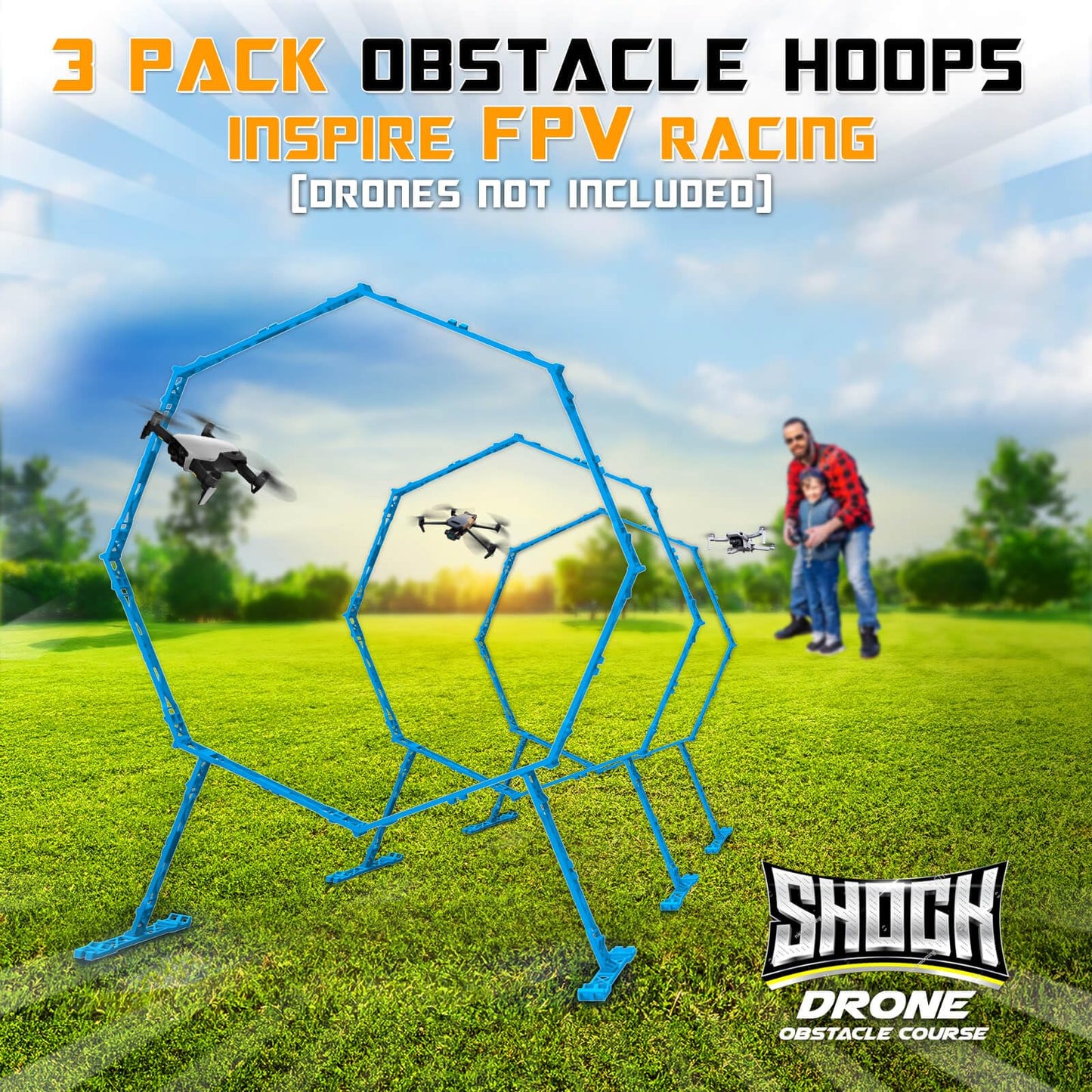 Beria Drone Obstacle Course, Includes 3 Pack Easy to Build Obstacle Hoop, FPV Racing Drone Loop Gate, Suitable Competition RC FPV Racing of Drones or Model Aircraft Games for Age 6-12 Kids or Adults