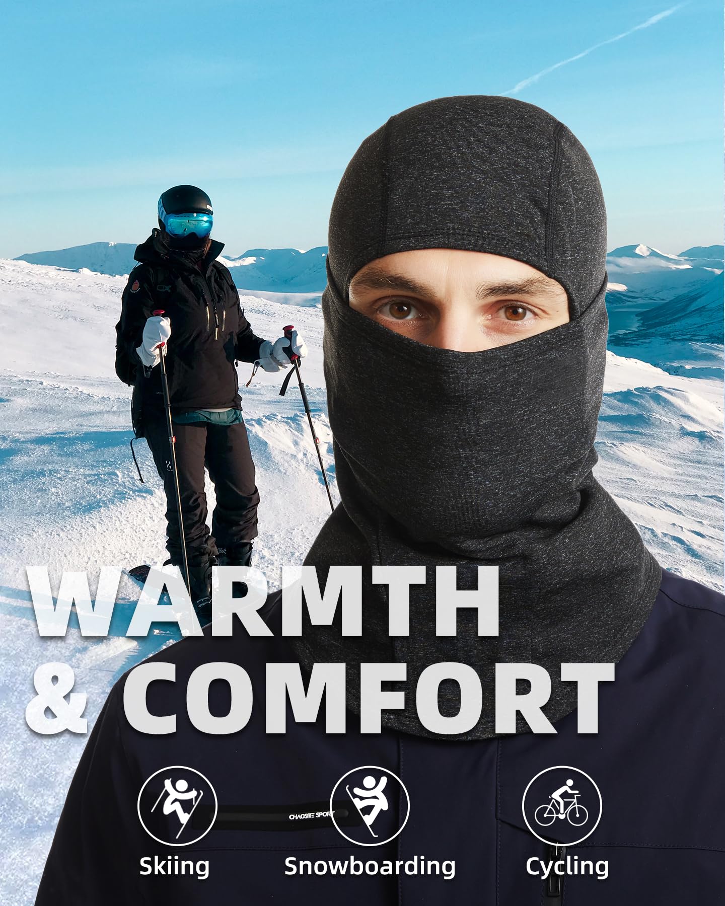 SoeKewo Balaclava Winter Ski Mask Fleece Thermal Face Mask Covering for Cold Weather Skiing Cycling Men Women, Gray