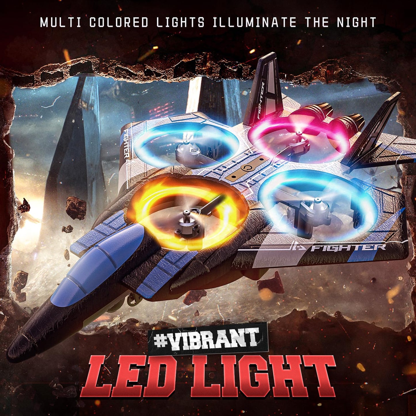 BEZGAR RC Plane for Kids | 2.4GHZ Brushless Drones with Camera, 6-axis Gyro Remote Control Airplane, 360° Flip Fighter Jet Toy, Toys for ages 8-13 with Colorful LED Navigation Lights Blue