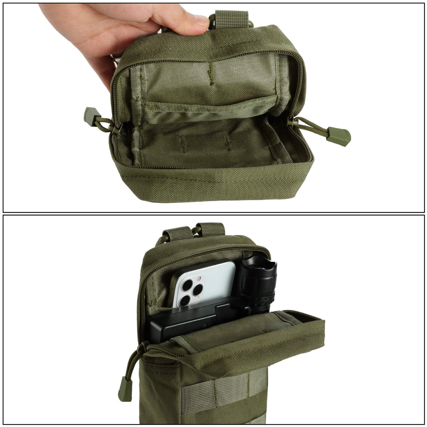 FRTKK 2 Pack Molle Pouches - Tactical Compact Water-Resistant EDC Pouch Small Utility Pouch Bags (Patch Included) (2 Pack-Army Green 3)