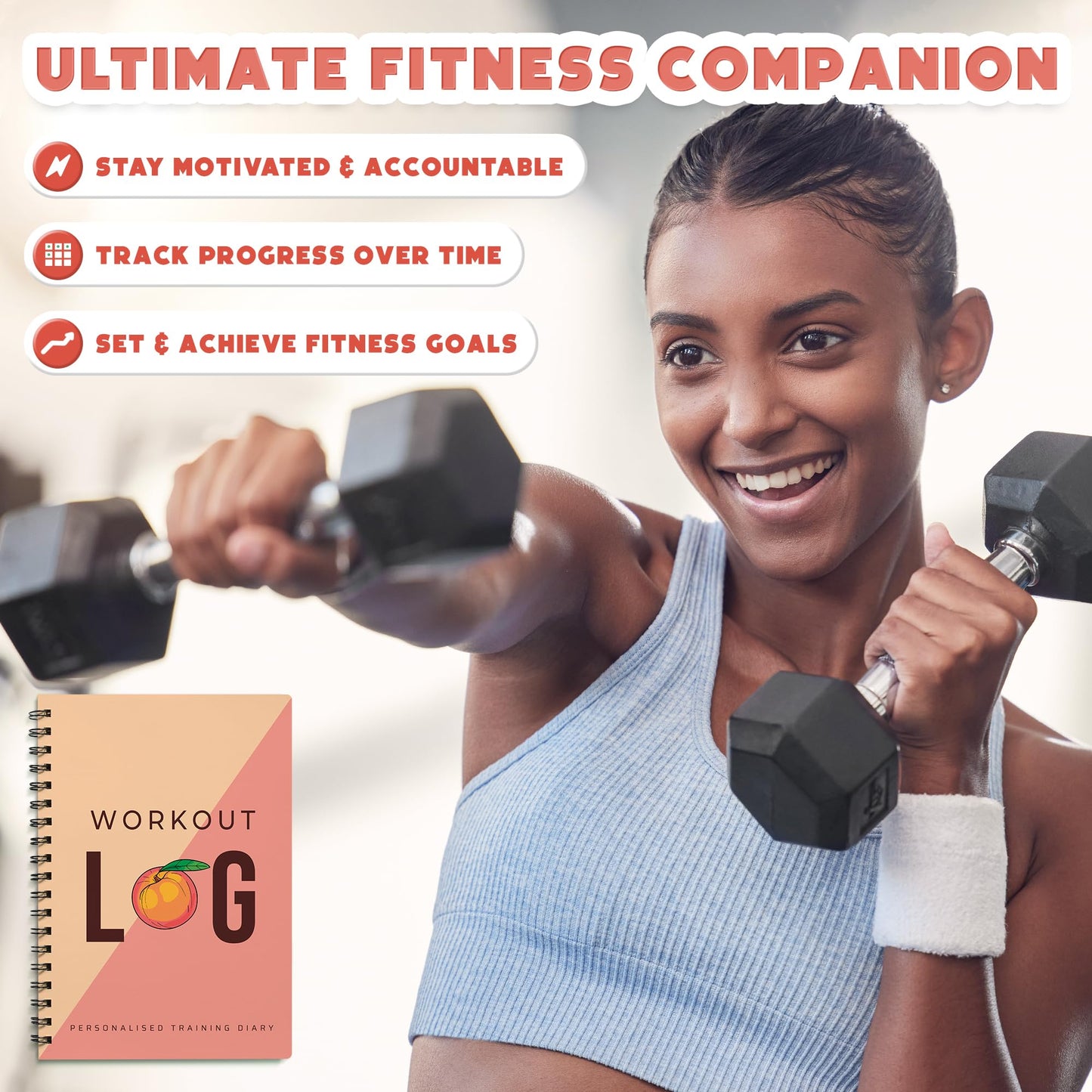 Workout Planner for Daily Fitness Tracking & Goals Setting - A5 Size, 6” x 8”, Peachy Pink), Men & Women Personal Home & Gym Training Diary - Log Book Journal - by Workout Log Gym