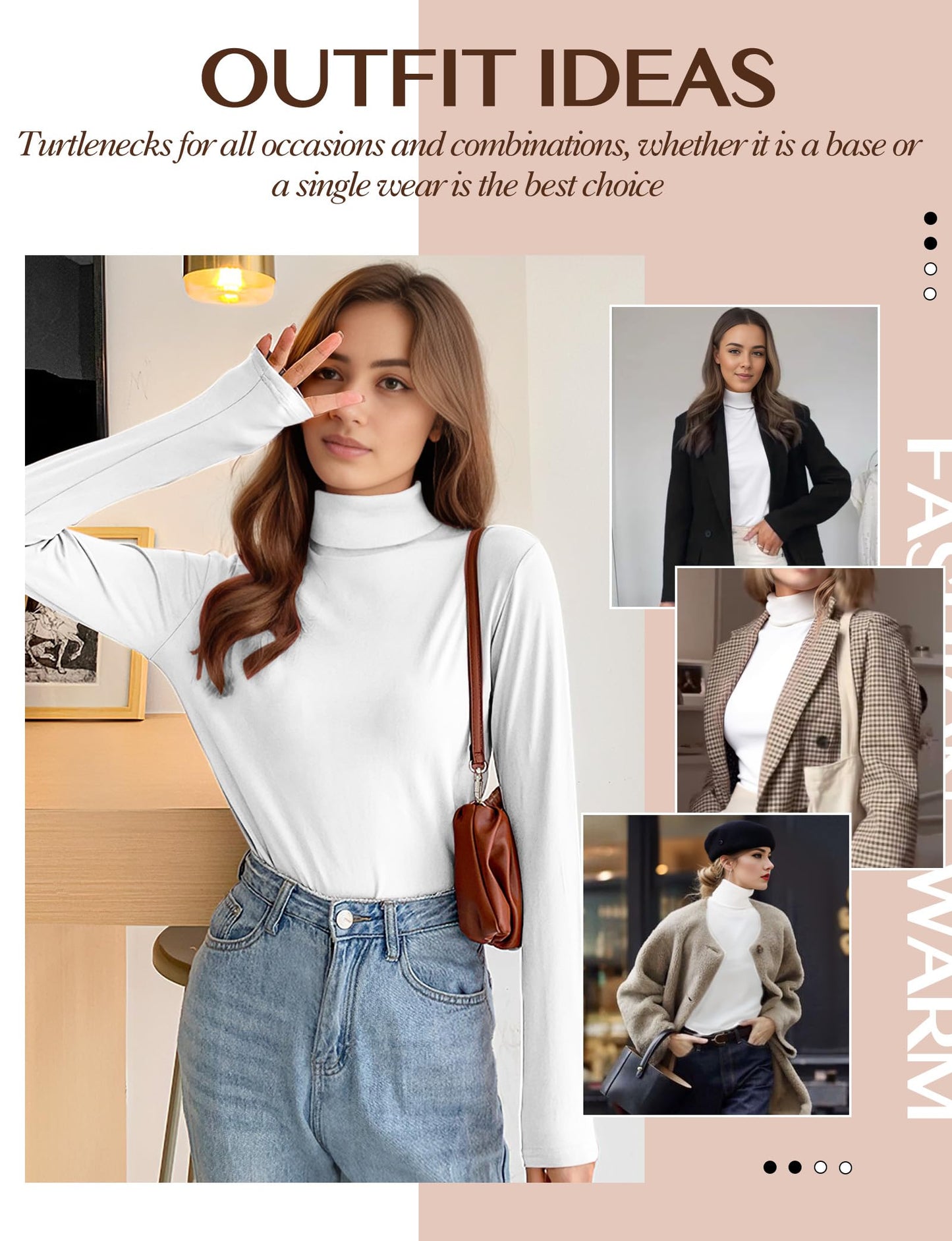 Womens Long Sleeve Turtleneck Thermal T-Shirts Mock Neck Underwear Fashion Tops for Winter Cold Weather