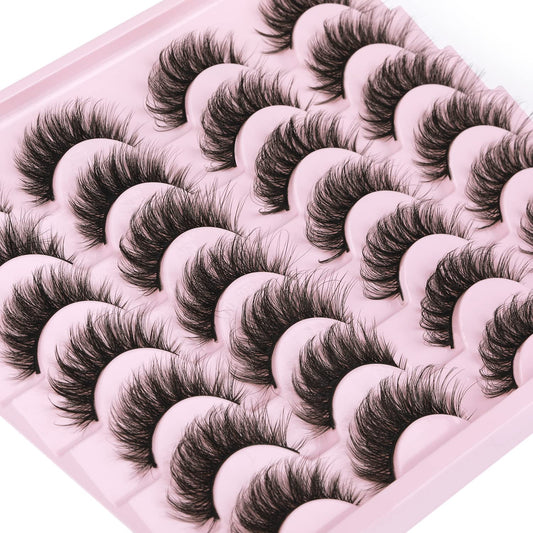 False Eyelashes Natural Look Fluffy Mink Lashes 12mm Short Wispy Lashes 5D Volume Strip Eye Lashes Pack by Kiromiro