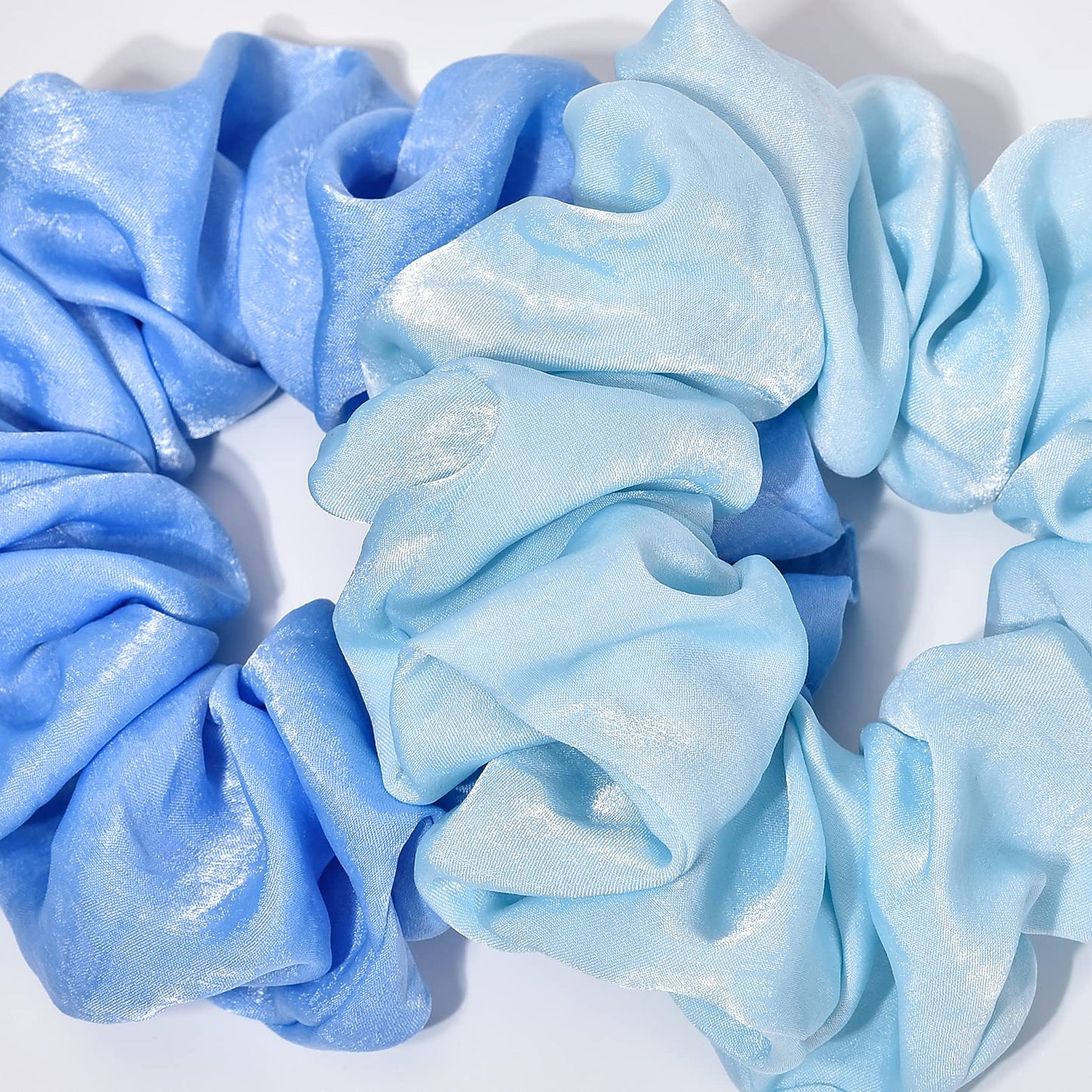 XL Big Silk Scrunchies Hair Ties for Women - CEELGON Oversized Satin Silk Scrunchie Exra Large Jumbo Gaint Soft Chiffon Cute Scrunchy for Curl Thick Hair 4 Pack (Blue Series)
